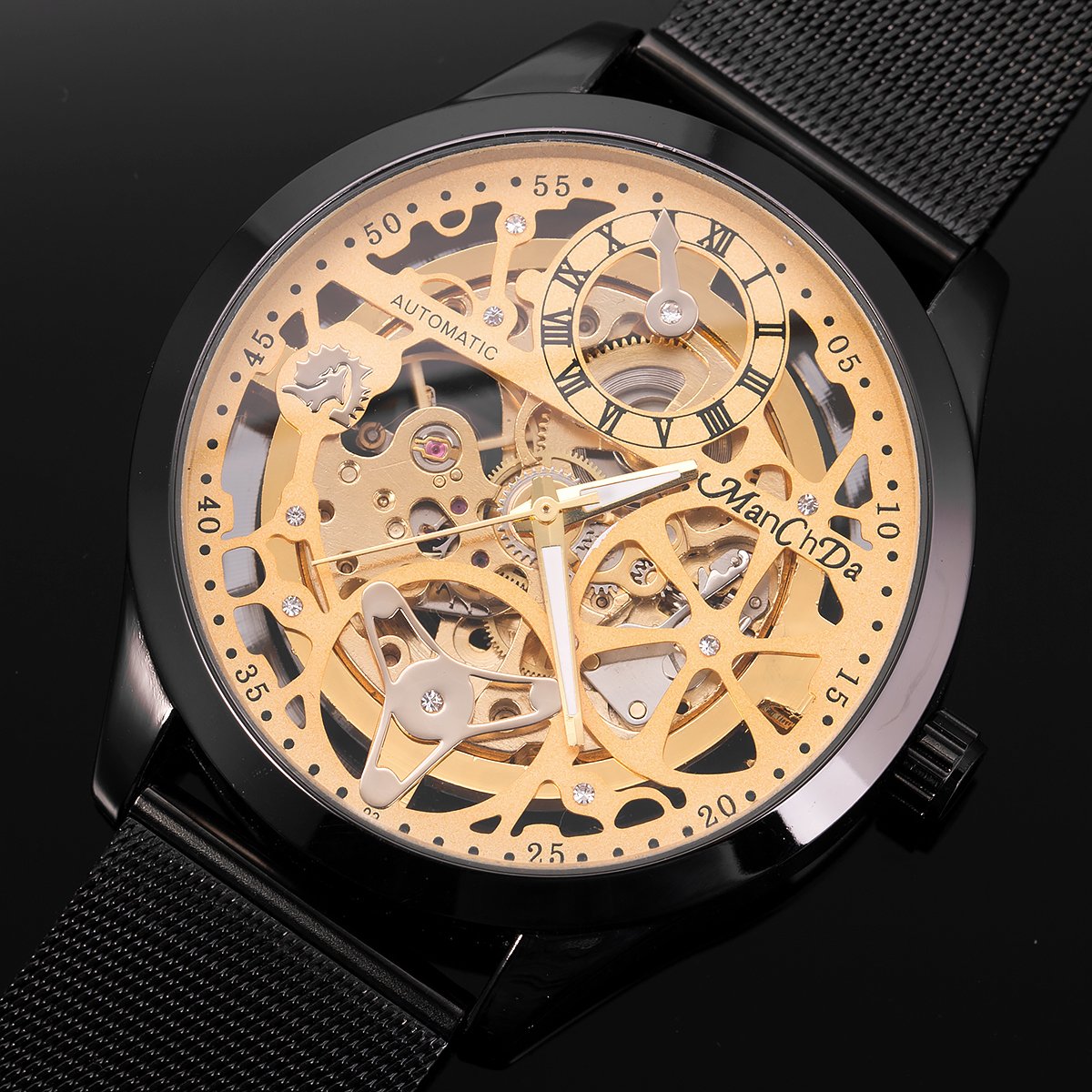 ManChDa Automatic Skeleton Mechanical Watch for Men - Waterproof Stainless Steel Wristwatch with Date Display | Perfect for Business, Formal Events & Daily Wear