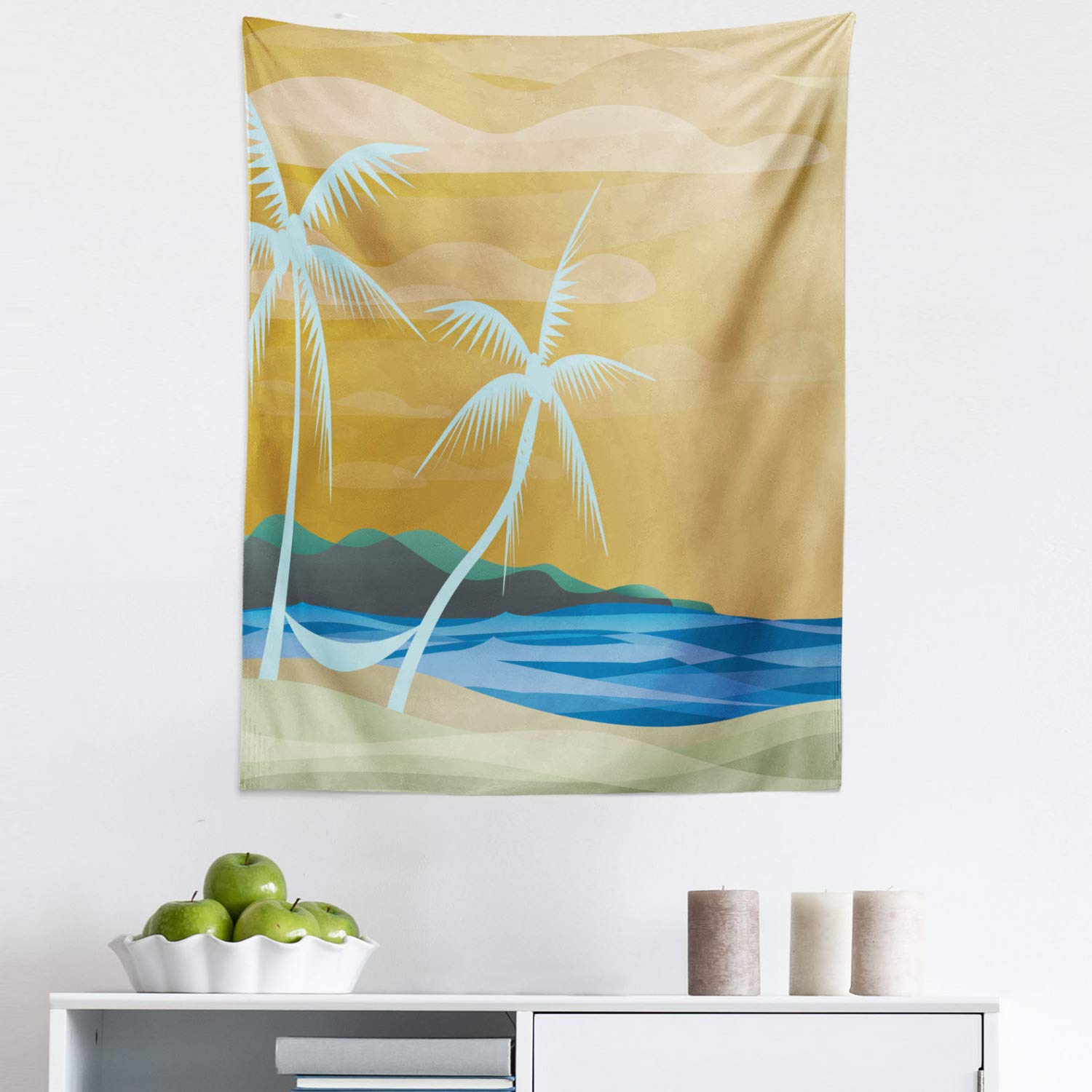 Ambesonne Tropical Beach Tapestry - Hammock & Ocean Wall Art Decor for Bedroom, Living Room, Dorm - 23