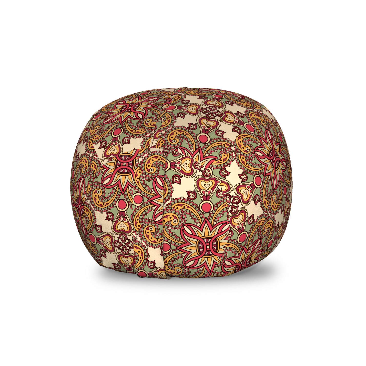Ambesonne Mandala Storage Toy Bag Chair - Floral Leaves Exotic Wonderland Design, Washable Stuffed Animal Organizer, Small Size Pale Orange & Dark Coral - Perfect for Kids' Room, Nursery, or Playroom Storage