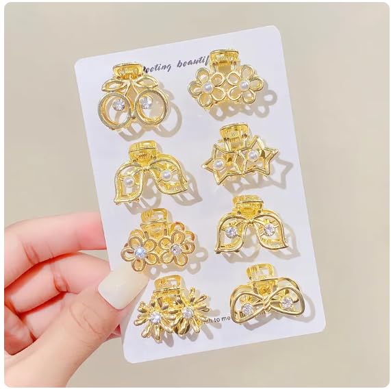 HAPPYMATES 4+2pcs Small Metal Hair Claw Clips for Women - Mini Pearl Hair Barrettes, Jaw Clamps, Half Bun Hairpins - Decorative Hair Accessories for Women & Girls - Perfect for Everyday, Parties & Weddings