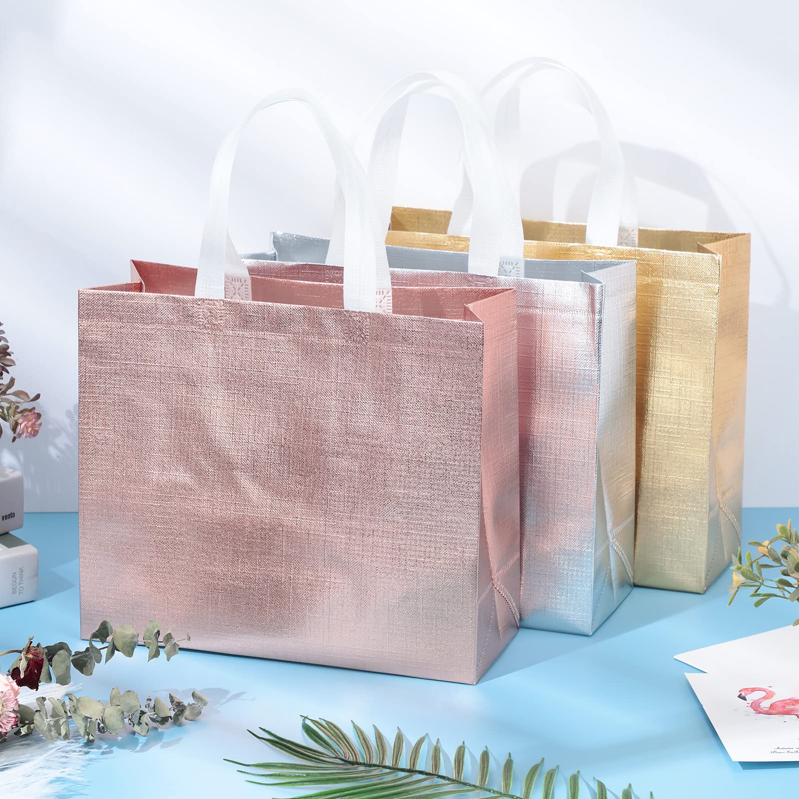 Eco-Friendly 60 Pack Reusable Tote Bags for Grocery Shopping - Premium Wedding Thank You Gift Bags for Bridesmaids (Gold, Rose Gold, Silver) - Perfect for Bridal Showers, Parties & Sustainable Shopping