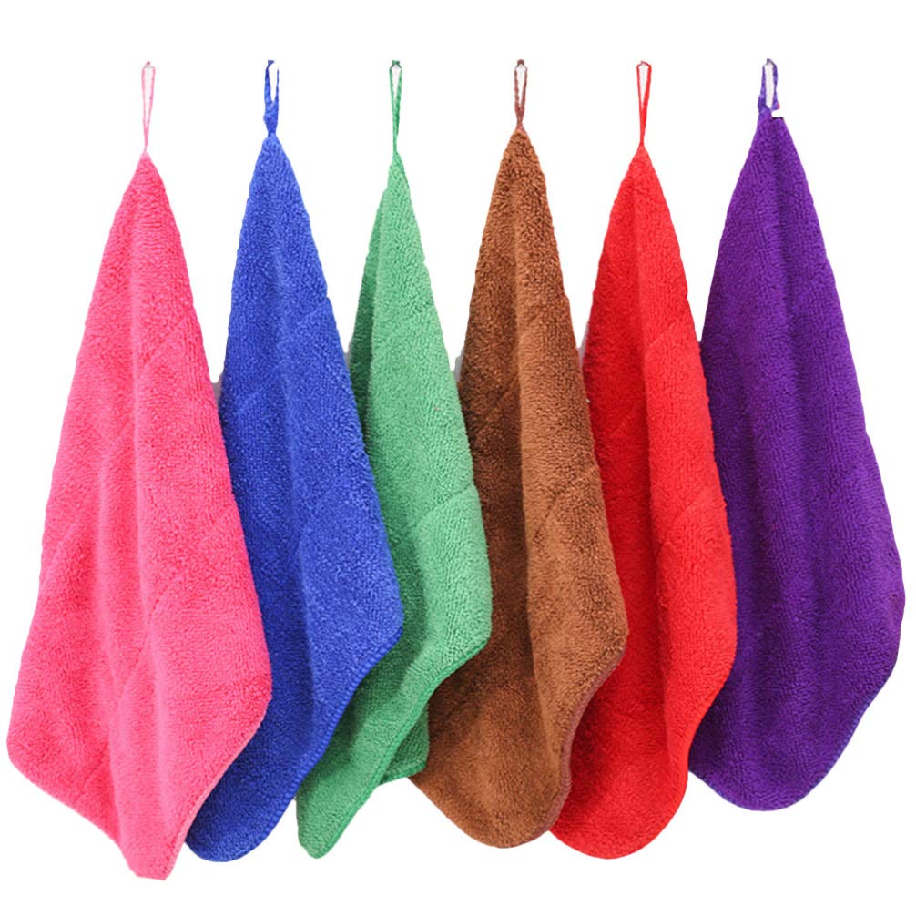 DOITOOL 6-Pack Microfiber Bath & Kitchen Towels - Super Absorbent Coral Fleece Dish Cloths for Bathroom, Hotel, Spa & Home Use (Assorted Colors) - Perfect for Hair Drying, Dish Washing & Household Cleaning