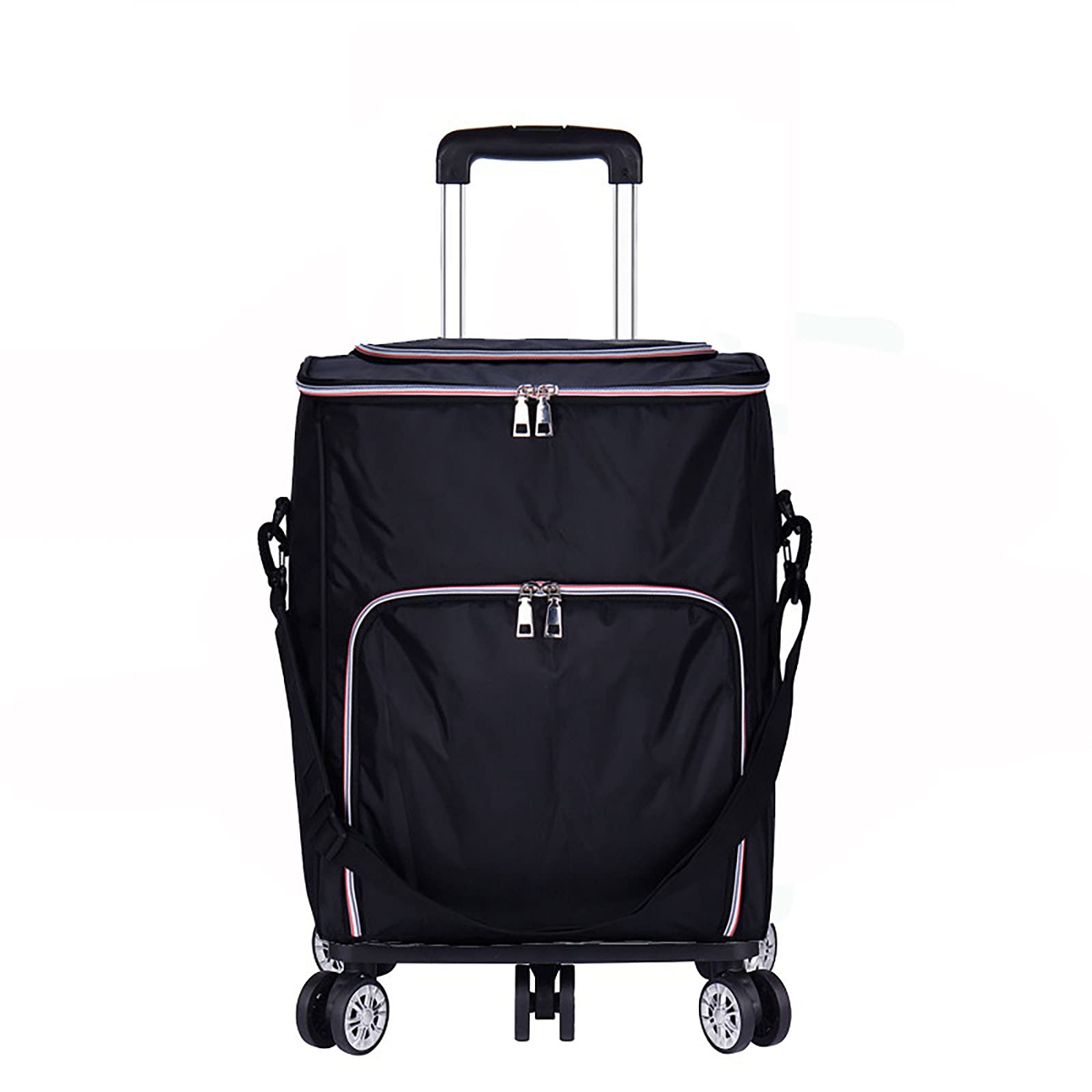 2 in 1 Foldable Shopping Cart with Wheels - Large Capacity Grocery Cart & Telescopic Storage Bag for Travel, Shopping & Outdoor Activities | Heavy Duty Black XL Collapsible Utility Cart for Supermarket, Beach & Camping