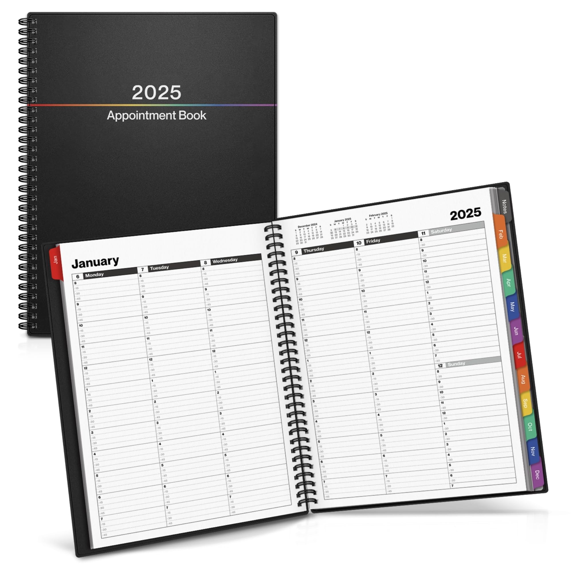 **Dunwell 2025 Appointment Book - 8.5x11 Inch Colorful Planner, Jan-Dec 2025, Large Daily & Weekly Organizer with Monthly Tabs, 15-Minute Quarter-Hourly Scheduling - Perfect for Professionals, Students & Office Use**