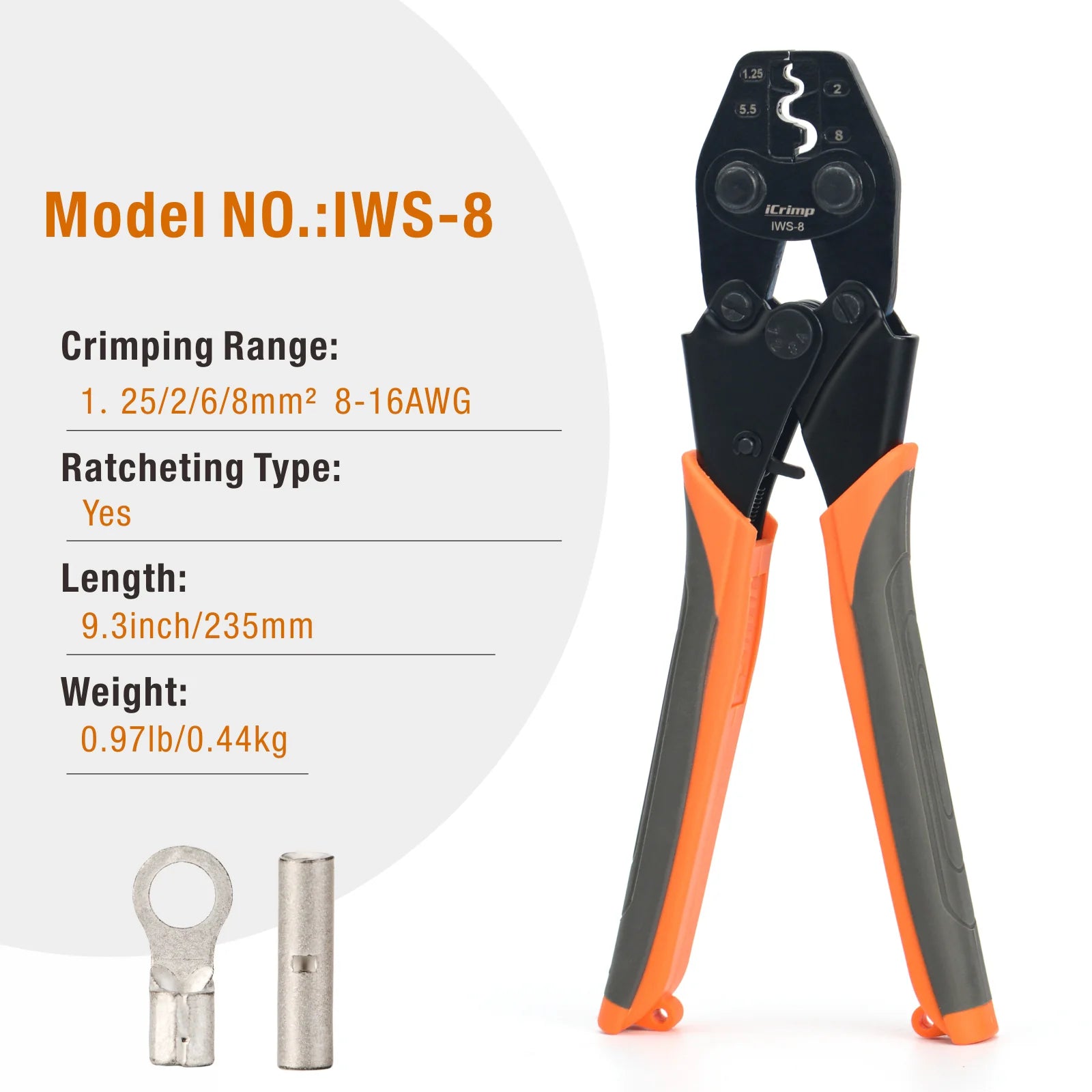 IWS 6 Non-Insulated Terminal Crimping Tool for AWG 16-10 - Professional Butt, Splice, Open & Plug Connectors - Perfect for Automotive, Electrical & DIY Projects