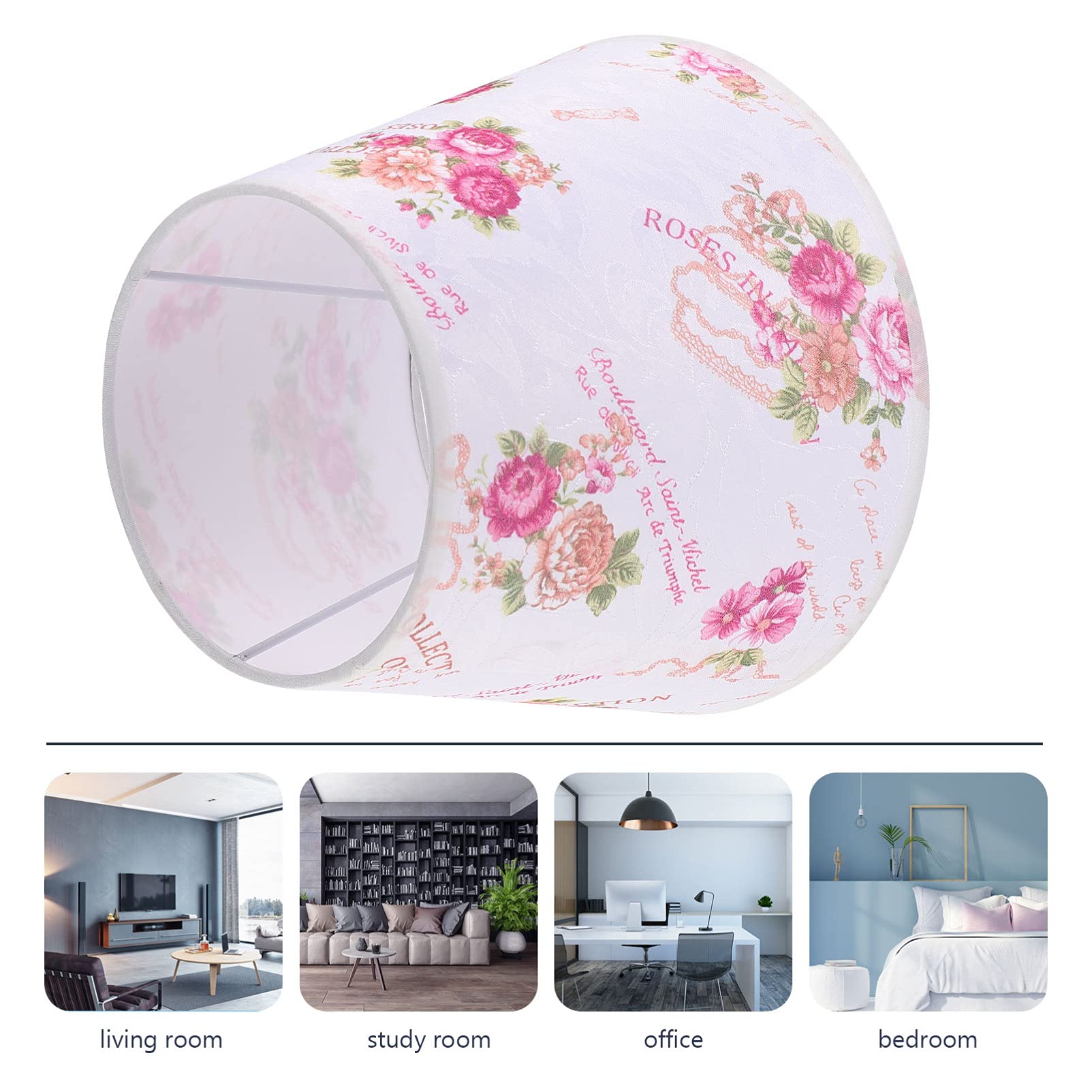 Floral Drum Lamp Shade - Clip-On Table Lamp Cover for Desk, Nightstand, Bedroom, Living Room & Office - Soft Rosy Light Fixture for Cozy Ambiance & Reading Nook Decor