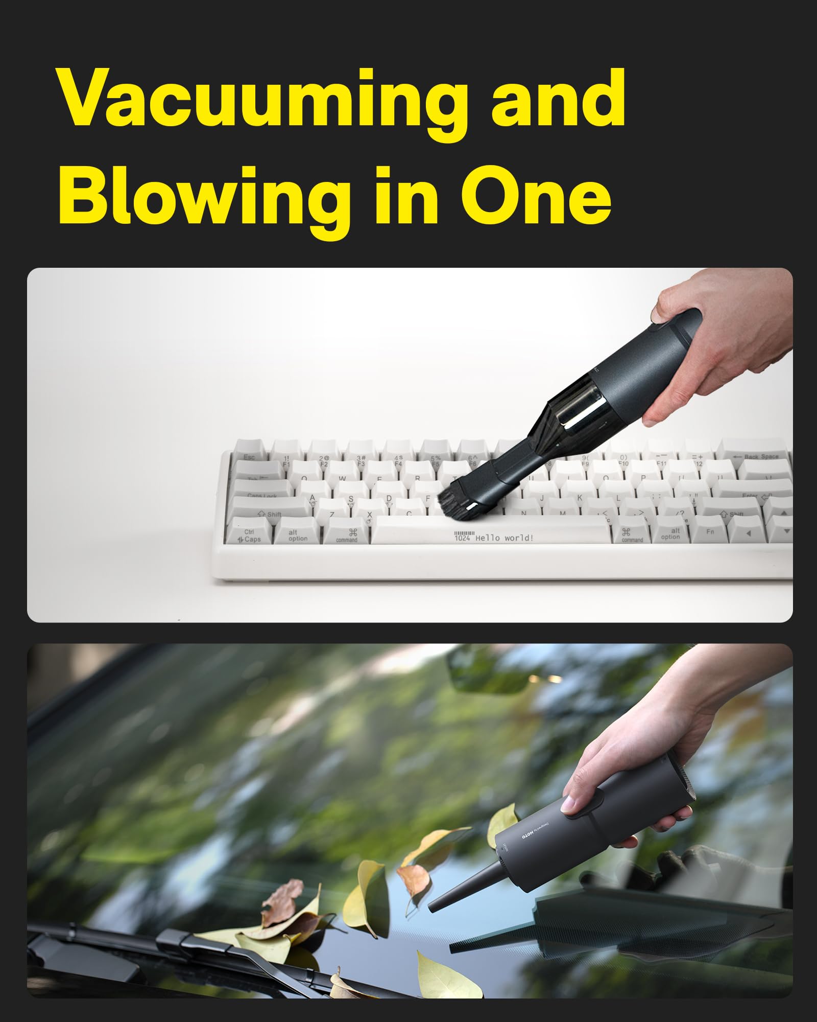HOTO Cordless Handheld Vacuum Cleaner - 15000Pa Powerful Suction, 4-in-1 Portable Electric Air Duster for Computer, Keyboard, Car & Home Use | Compact Dust Buster & Air Blower for Office Desk, Electronics & Small Spaces Cleaning