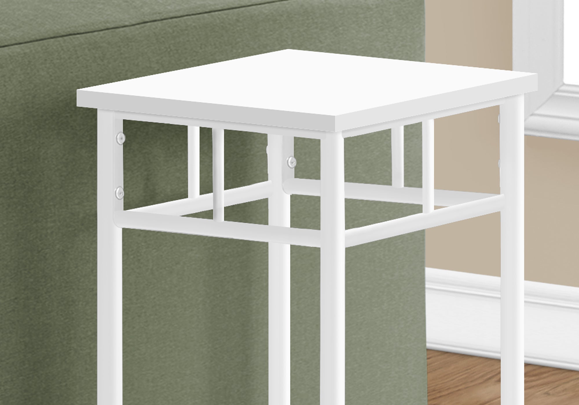 28H White Accent Table with White Metal Frame - Perfect for Living Room, Bedroom, or Entryway Decor