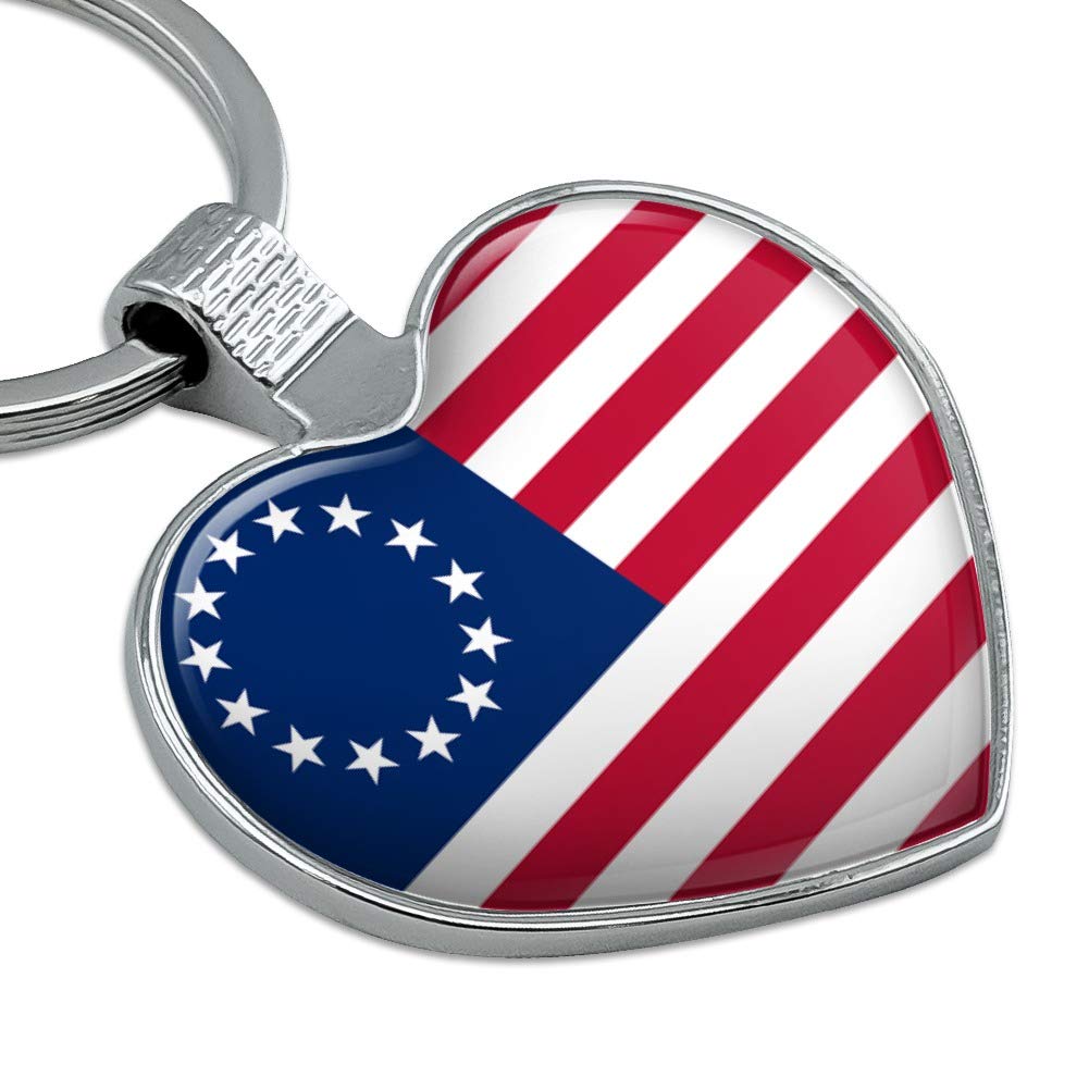 Betsy Ross 1776 American Flag Keychain - Patriotic Heart Shaped Metal Key Ring for Keys, Gifts & Collectibles - Perfect for 4th of July, Veterans Day & Patriotic Events