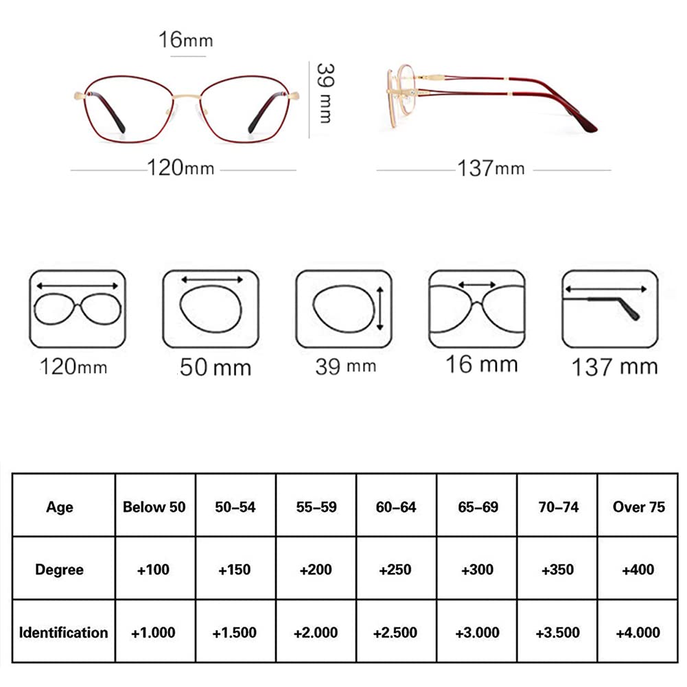 RICCIE Women's Progressive Reading Glasses - Pure Titanium Blue Light Blocking Presbyopia Glasses with HD Aspherical Resin Lenses (+1.0 to +3.0 Diopter) for Computer Work, Reading & Office Use