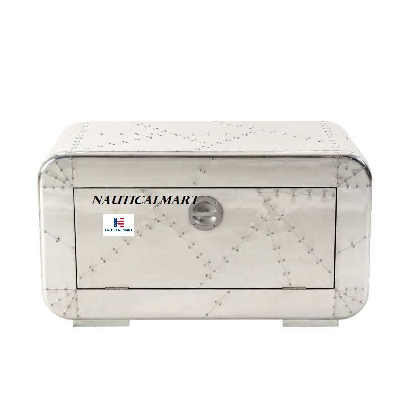 Industrial Aviator Side Table with Aluminum Drawer - Vintage End Table for Living Room, Bedroom & Office Decor | Sturdy Metal Nightstand with Storage