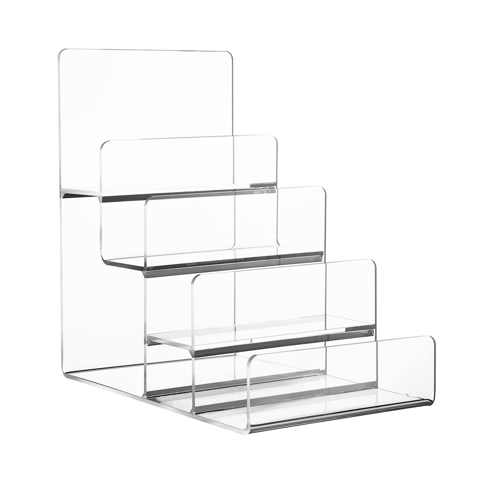 Cabilock Clear Acrylic Trapezoid Display Stand - 3-Tier Purse & Jewelry Organizer Shelf for Handbag Collection, Travel Accessories & Tabletop Retail Display - Perfect for Boutique, Closet Organization & Store Merchandising