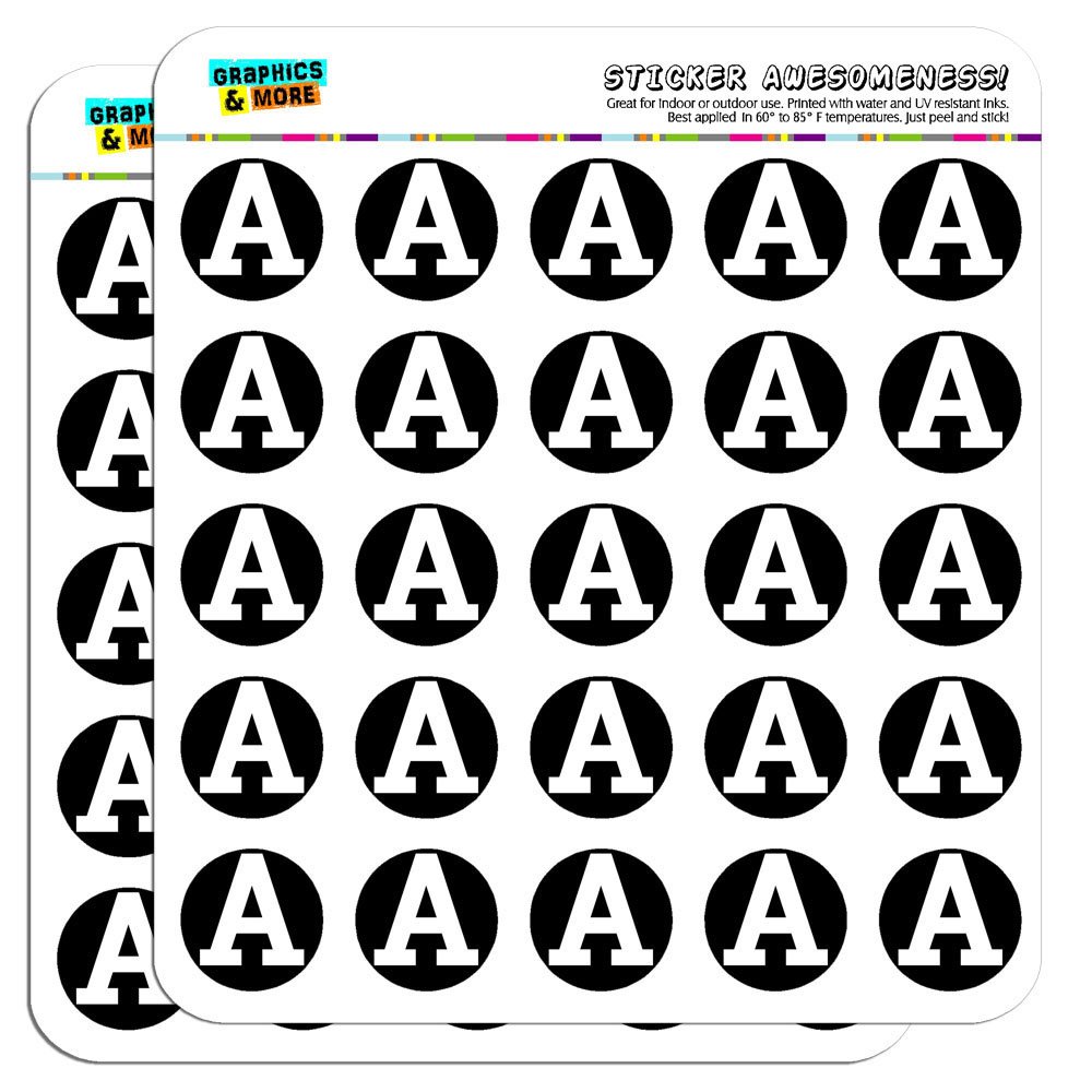 Letter A Initial Black & White 1 Inch Planner Stickers - Opaque Vinyl Decals for Bullet Journals, Scrapbooking, DIY Crafts & Calendar Decorations