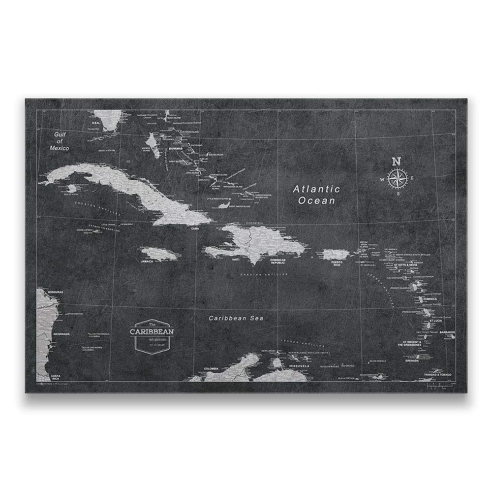 Push Pin Caribbean Map Board - Handmade in USA with Push Pins for Travel Marking - Modern Slate Design - Perfect for Travel Planning, Home Office Decor & Caribbean Vacation Memories