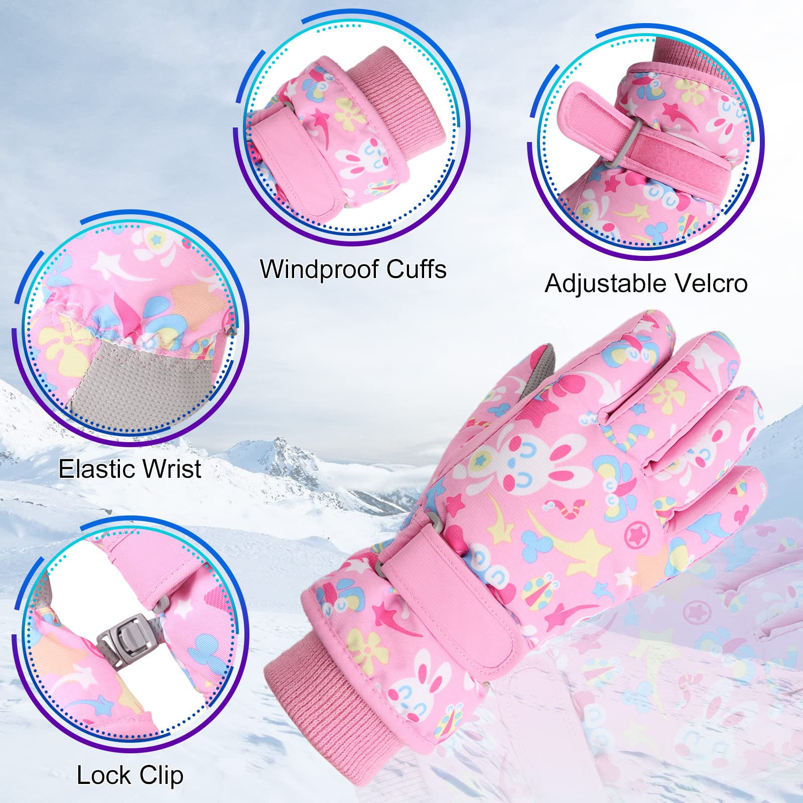 **Warm Kids Ski Gloves for Boys & Girls - Waterproof Winter Snow Gloves with Fleece Lining - Perfect for Skiing, Snowboarding & Cold Weather Play**