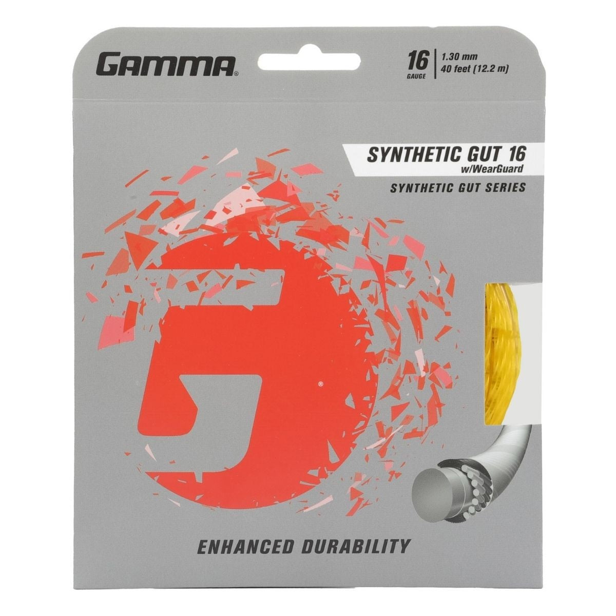 Gamma Synthetic 16/1.30 Tennis String with Wearguard Technology (Gold) | Durable Performance for Competitive & Recreational Play