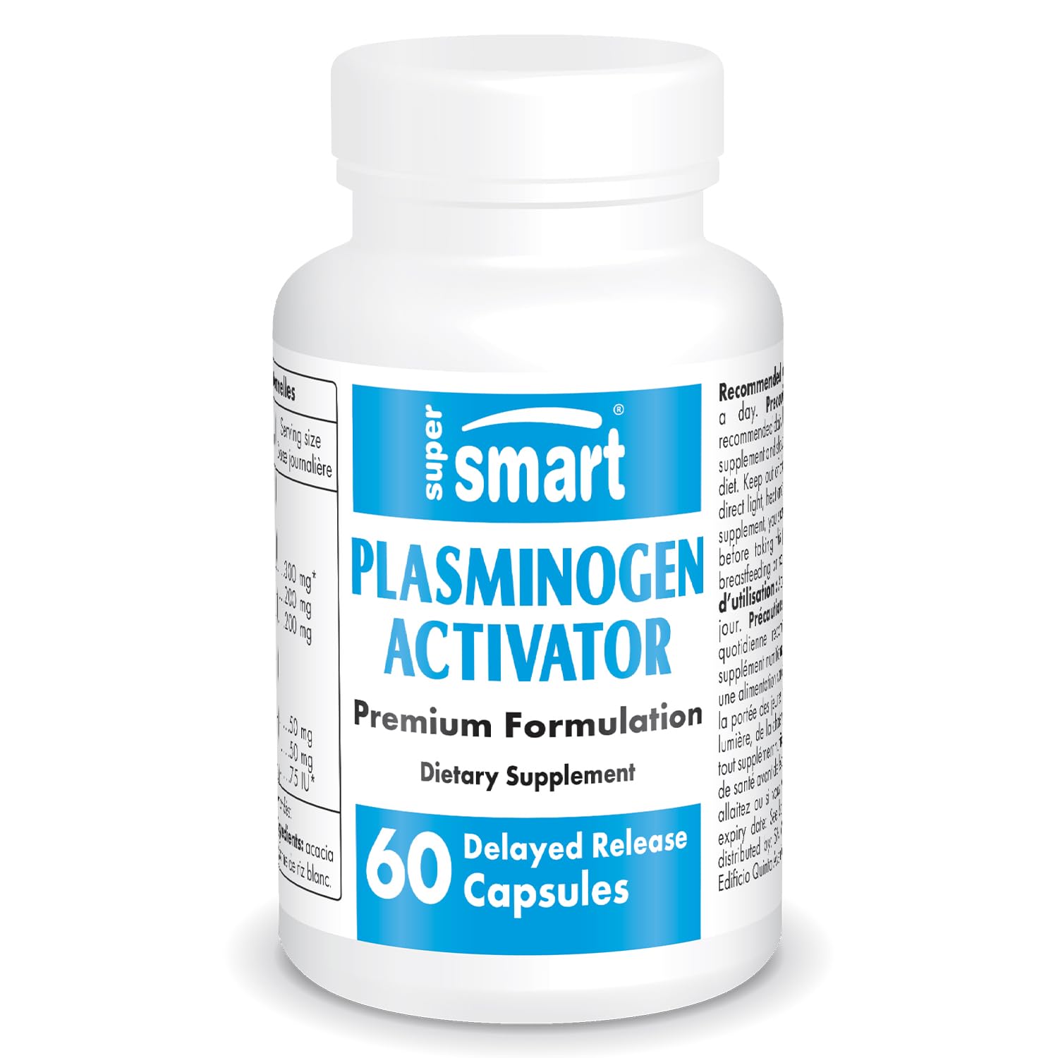 Supersmart - Advanced Formula Plasminogen Activator with Pterostilbene, Nattokinase, Serrapeptase & OPC | High Potency Antioxidant Supplement for Heart Health & Circulation | Non-GMO, Gluten Free | 60 Delayed Release Capsules | Supports Cardiovascular Wellness & Blood Flow