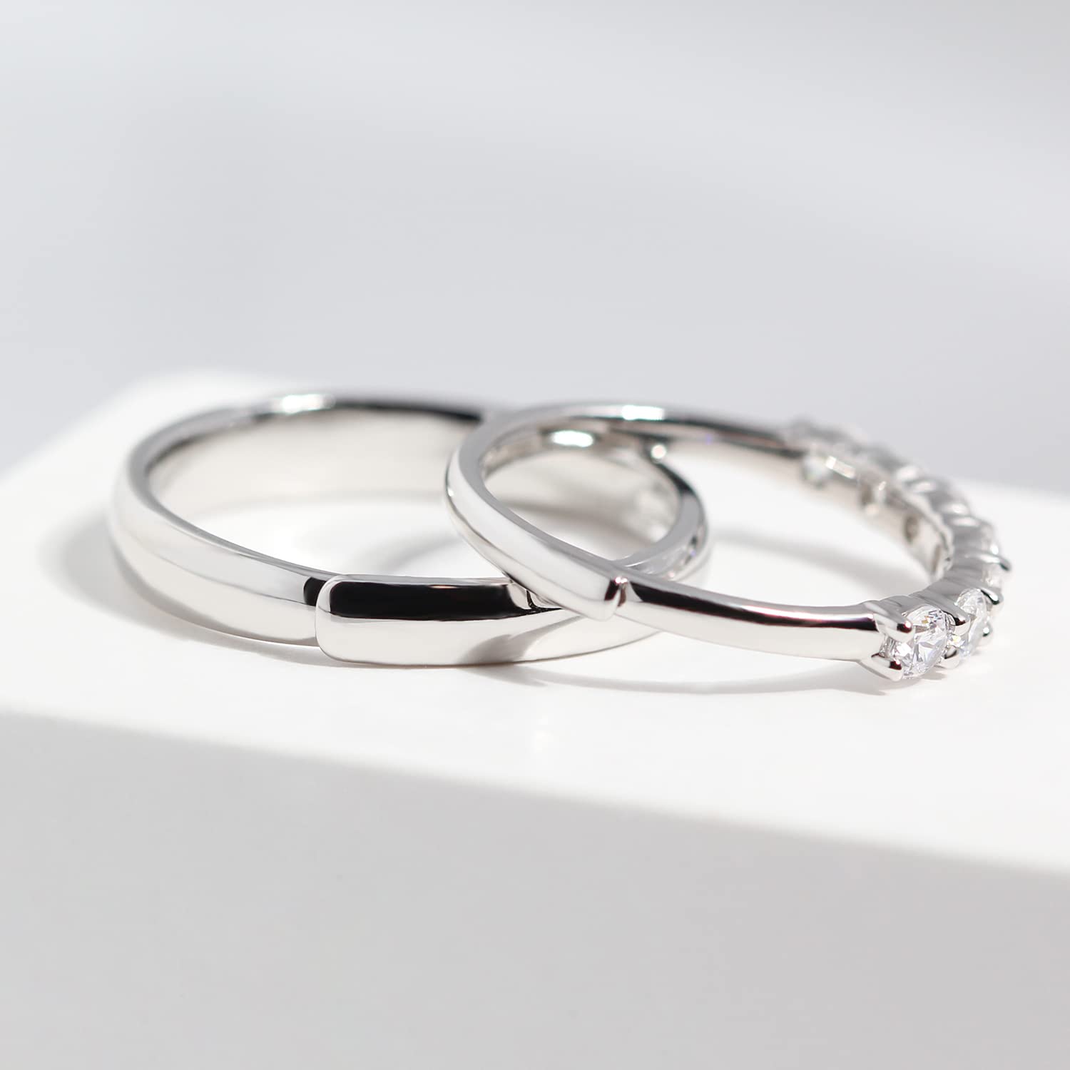Meissa Sterling Silver Couple Rings - Dainty Wedding Bands for Men & Women, Promise Rings with 7 Cubic Zirconia Stones, Matching Adjustable Size (Set of 2) - Perfect for Anniversaries, Engagements & Romantic Gifts