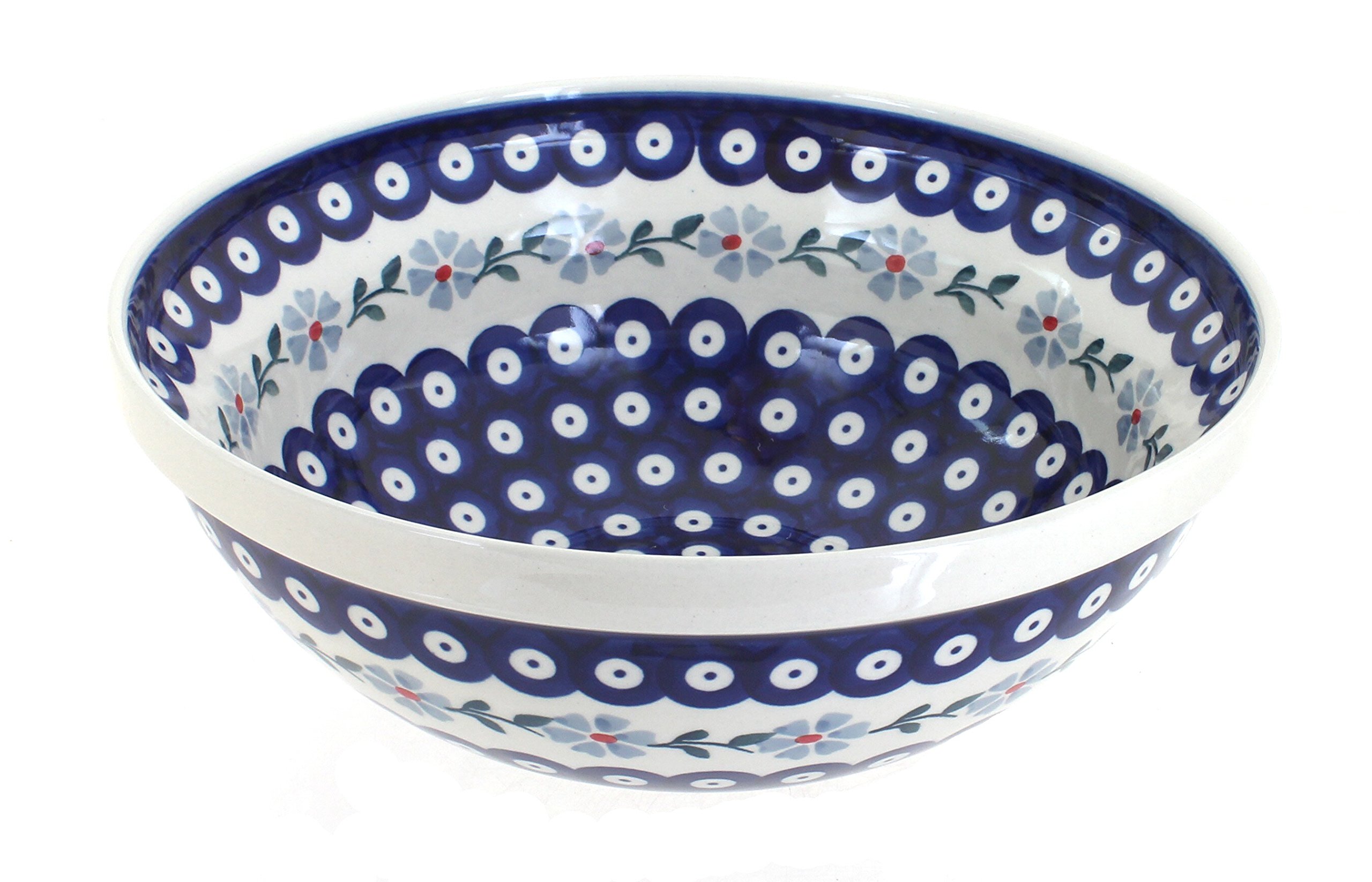 Handmade Blue Rose Polish Pottery Serving Bowl - Large Blue Violet Ceramic Dish for Soup, Salad & Pasta | Elegant Dinnerware for Entertaining & Special Occasions