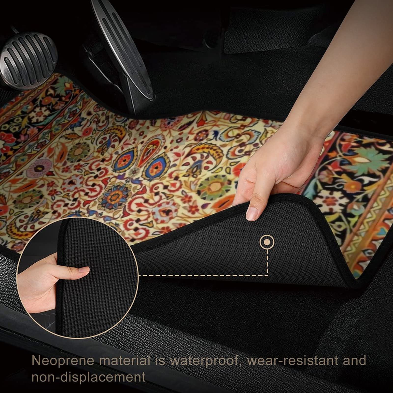 Antique Persian Style 4-Piece Car Floor Mats Set - Universal Fit for SUV, Vans, Sedans & Trucks - All-Weather Protection Car Carpets - Perfect for Road Trips, Daily Commute & Interior Protection