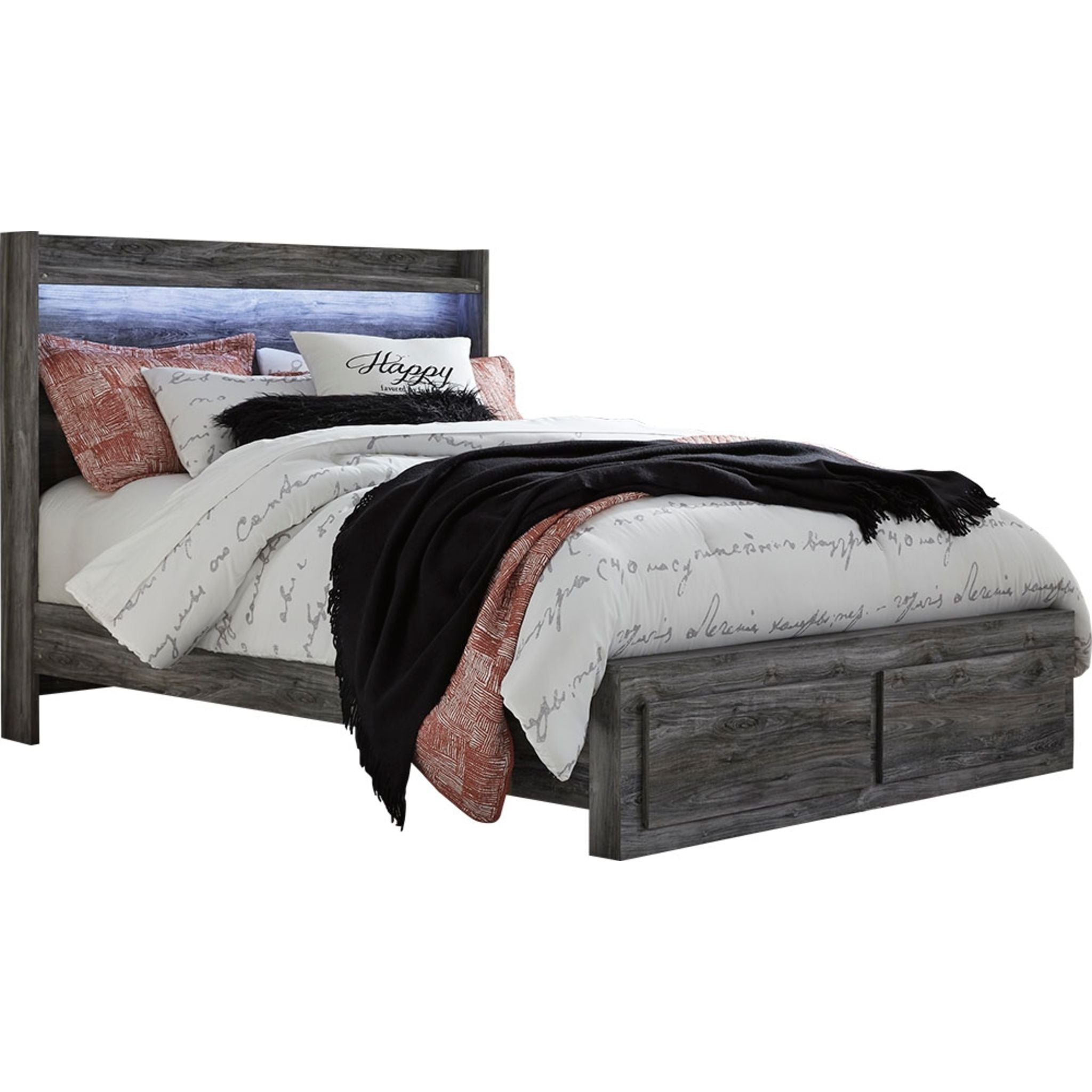 Baystorm Panel Bed with Footboard Storage - Queen Size Gray Bed Frame with Underbed Storage | Space-Saving Bedroom Furniture for Small Apartments & Guest Rooms