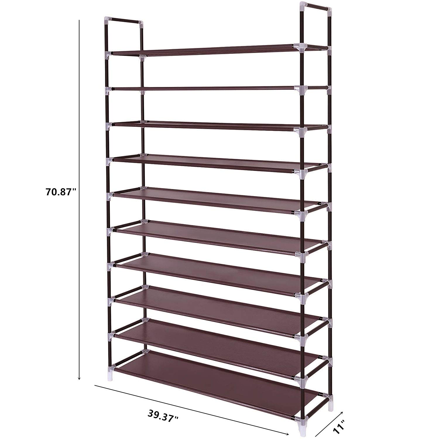 WEI WEI GLOBAL 10-Tier Shoe Rack Organizer - Space Saving Non-Woven Fabric Shoe Storage Cabinet for 50 Pairs - Dark Brown Shoe Tower Shelf for Closet, Bedroom & Entryway Organization