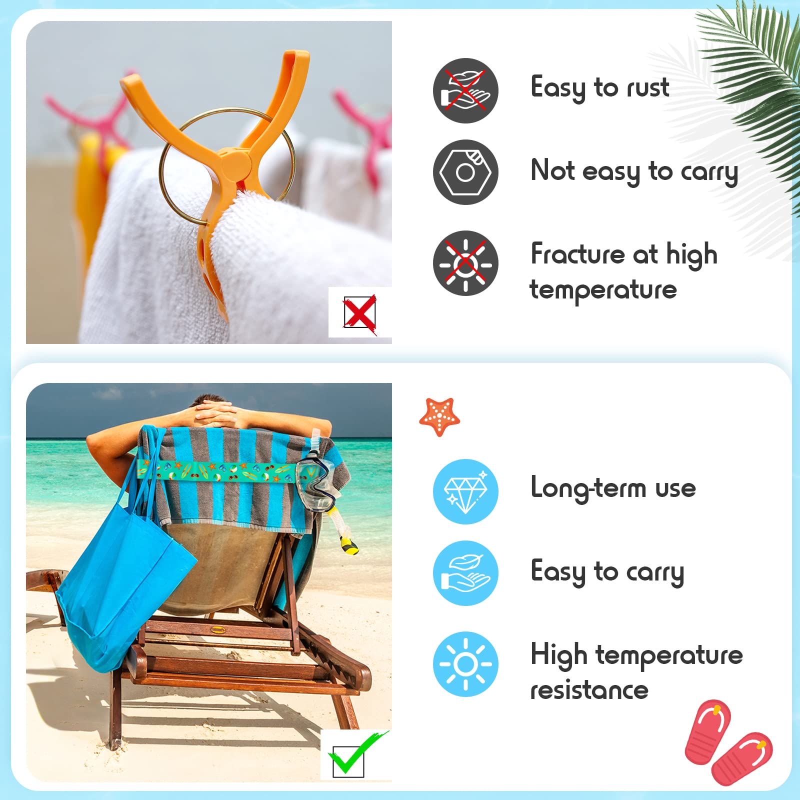 8 Pack Large Elastic Towel Bands for Beach Chairs - 15.75