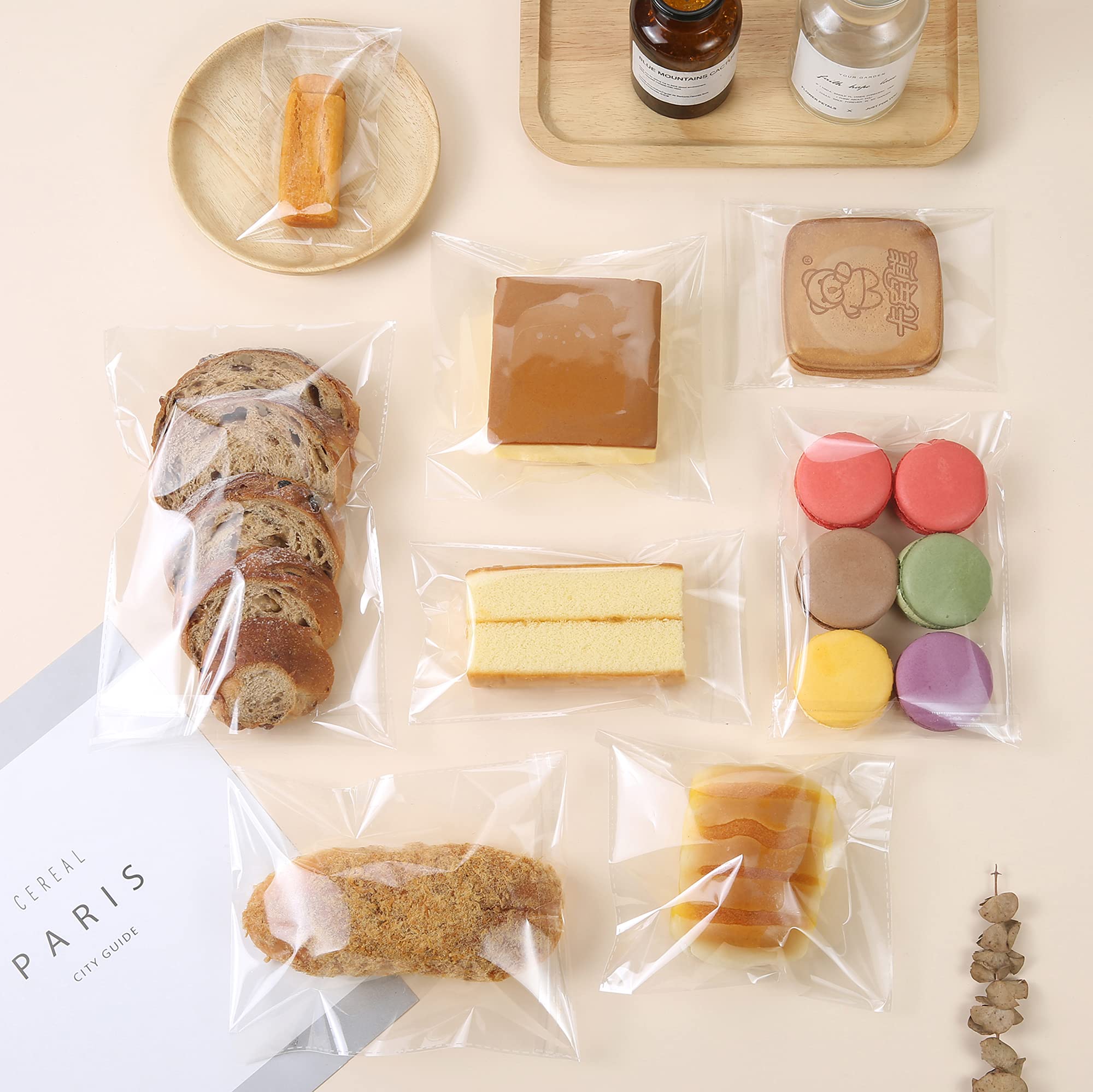 200PCS 4x6 Inch Clear Cellophane Bags - Self Sealing Resealable Adhesive Plastic Bags for Cookies, Candy, Gift Packaging - Perfect for Bakery Treats, Party Favors & Small Item Storage