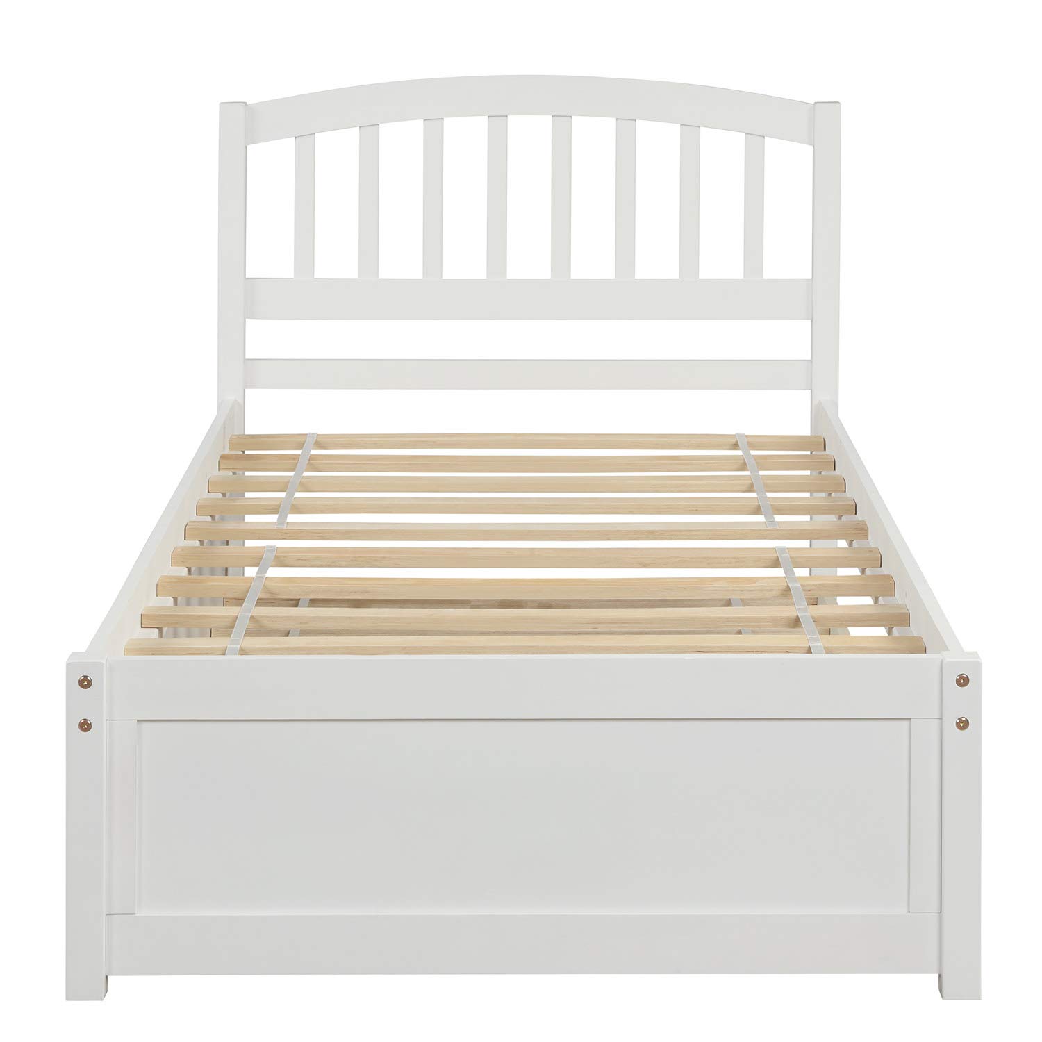 SOFTSEA Twin/Single Bed Frame with Trundle - Solid Wood Platform Bed with Headboard for Kids & Teens - White - Perfect for Small Bedrooms, Guest Rooms & Kids' Rooms