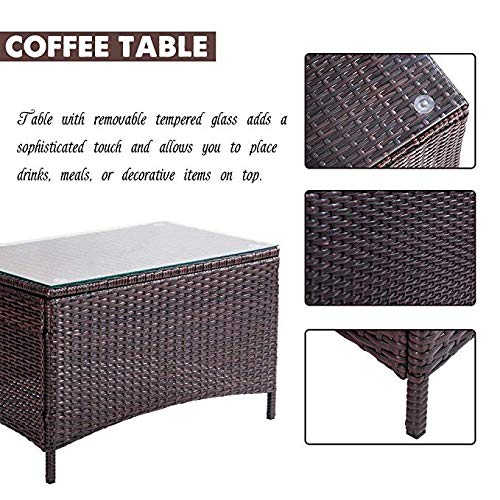4-Piece Outdoor PE Rattan Patio Furniture Set with Cushions & Glass Coffee Table - Garden, Yard, Poolside, Backyard Sofa Seating Group for Relaxing & Entertaining