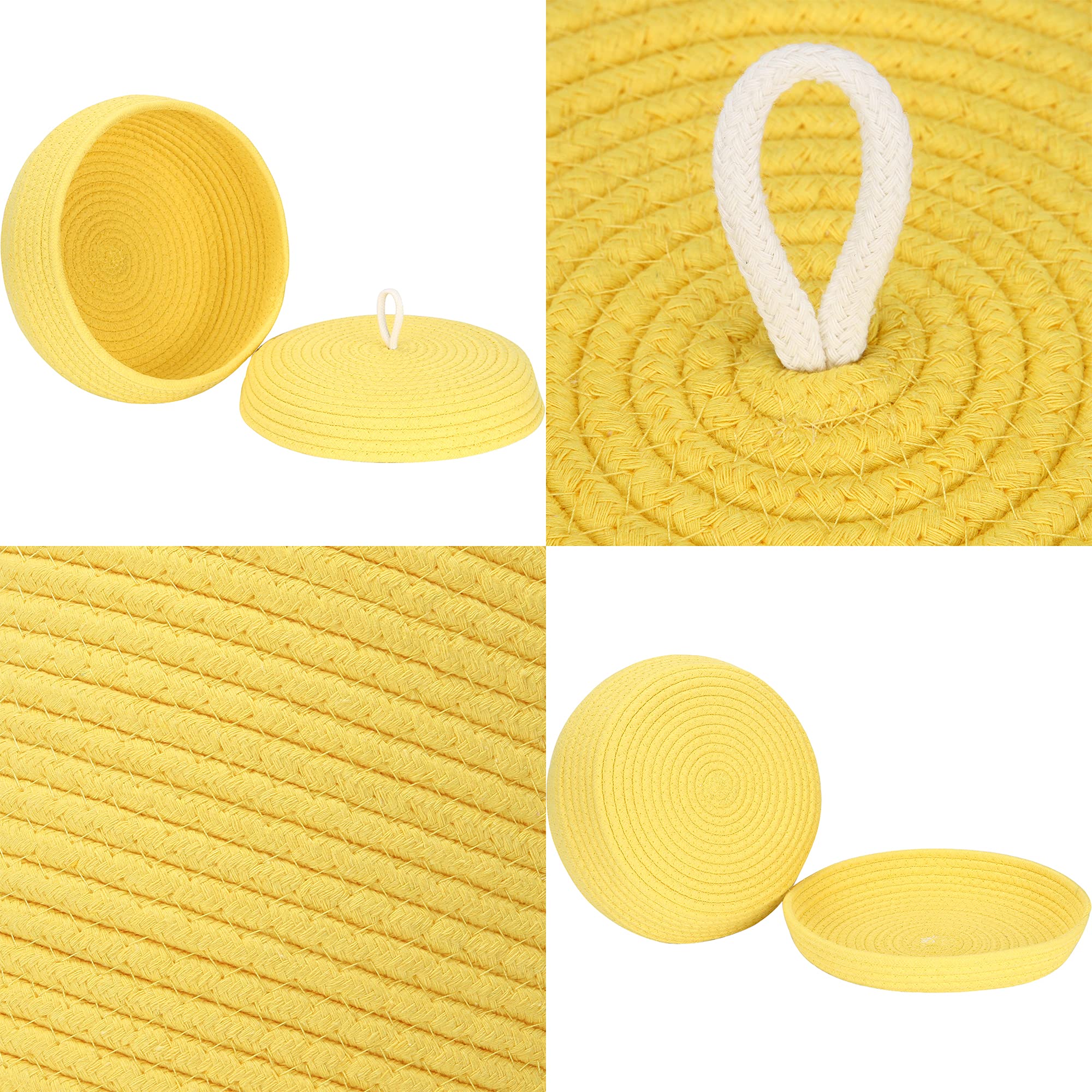 Sea Team Round Cotton Rope Storage Basket with Lid - Decorative Woven Organizer Bin for Home, Nursery & Office - Perfect for Snacks, Towels, Plants & Toys - 13 x 5.5 Inches (Large, Shallow, Yellow) - Ideal for Living Room, Bedroom & Bathroom Storage
