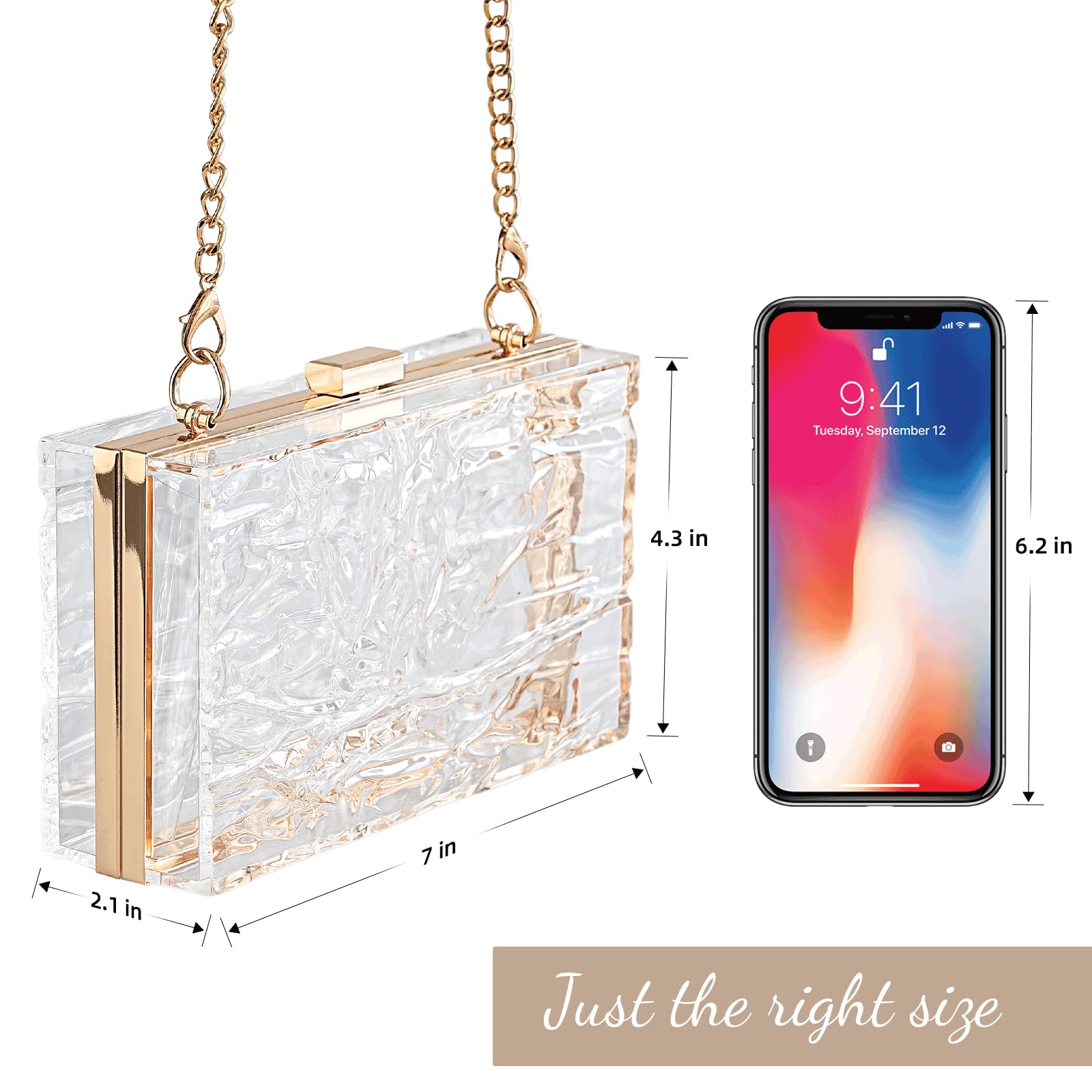 WJCD Women's Clear Acrylic Clutch Purse - Vintage Ripple Design Evening Bag for Banquet, Party, Wedding & Special Occasions