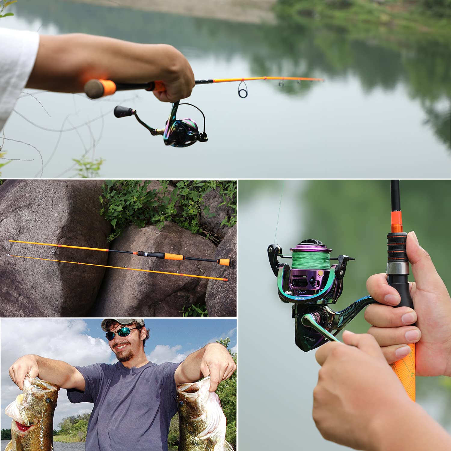 24-Ton Carbon Fiber Bass Fishing Rod - 2-Piece Casting & Spinning Rod with SuperPolymer Handle | Freshwater & Saltwater Fishing Gear for Bass, Trout, Walleye | Perfect for Shore Fishing, Boat Angling & Tournament Use