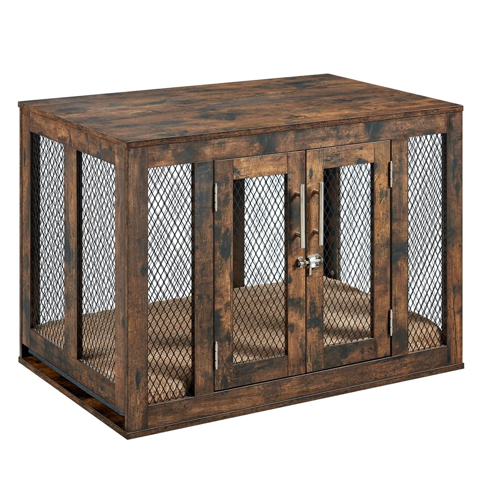 Unipaws Wooden Dog Crate with Removable Tray - Aesthetic Indoor Kennel for Medium Dogs, Modern Pet House with Door, Decorative End Table & Nightstand - Perfect for Living Room, Bedroom or Office Decor