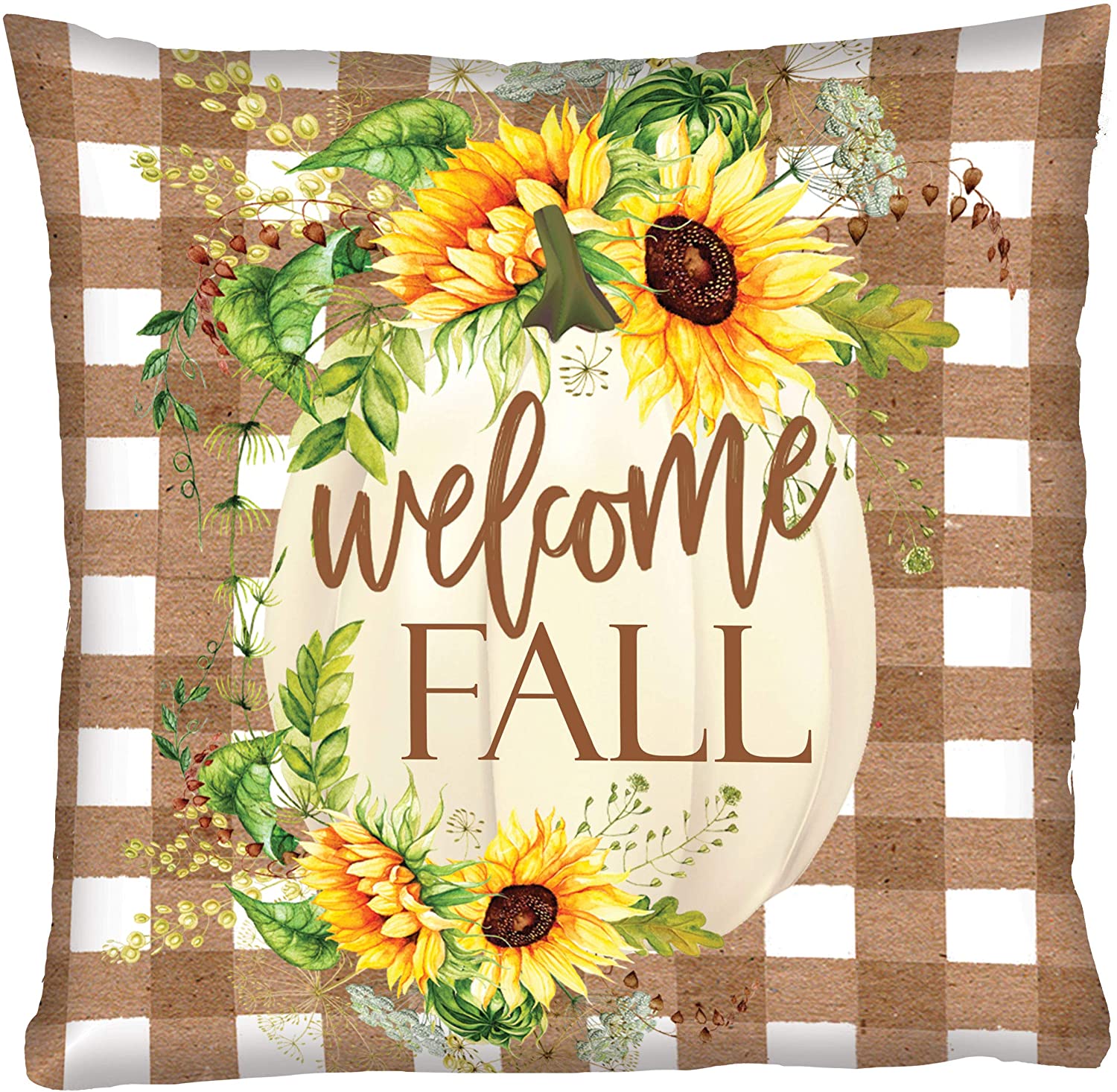 Custom Fall Decor Welcome Sunflower Pumpkin Decorative Pillow by Sara Carroll - Indoor/Outdoor Seasonal Home Decor for Living Room, Porch & Thanksgiving