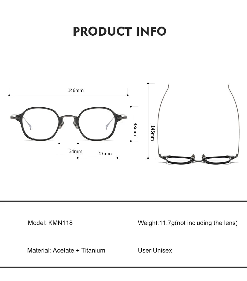 Stylish Unisex Full Rim Polygon Square Titanium Acetate Eyeglasses Frame 11183 - Trendy Geometric Glasses for Work, Reading & Fashion Accessories