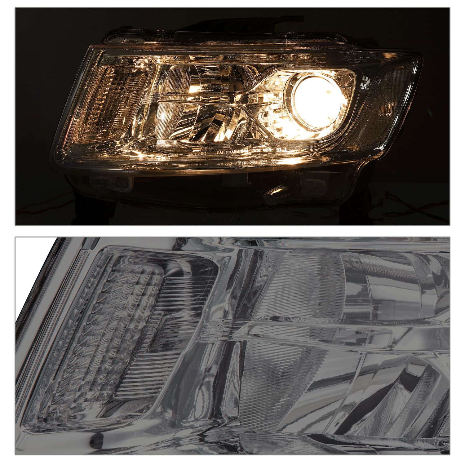 M-AUTO Set of 2 Replacement Headlight Assemblies with Halogen Bulbs for 2014-2016 Jeep Grand Cherokee Pre-Facelift - Chrome Housing, Smoke Lens, Clear Corner Headlights - Perfect for Night Driving & Off-Road Adventures