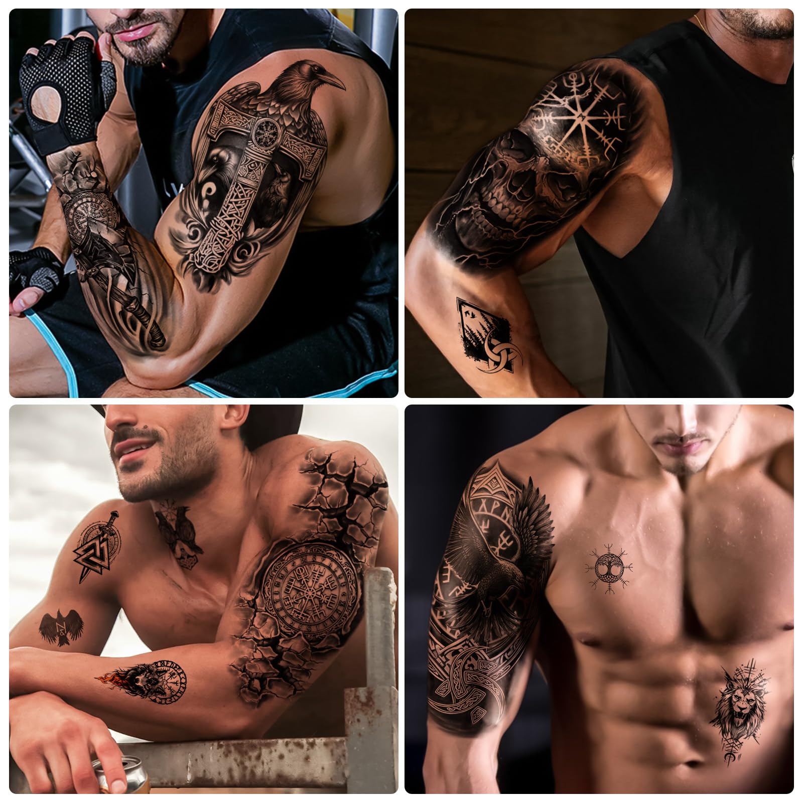 77 Sheets Viking Temporary Tattoos for Adults - Norse Celtic Tribal Fake Tattoo Stickers with Yggdrasil & Valknut Designs - Perfect for Viking Costumes, Cosplay, Halloween, Themed Parties & Events (Men, Women, Kids)