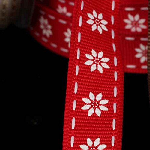 Classic Red and White Edelweiss Grosgrain Ribbon - 10 Yards Decorative Craft Ribbon for Gift Wrapping, Scrapbooking, and DIY Wedding Decorations