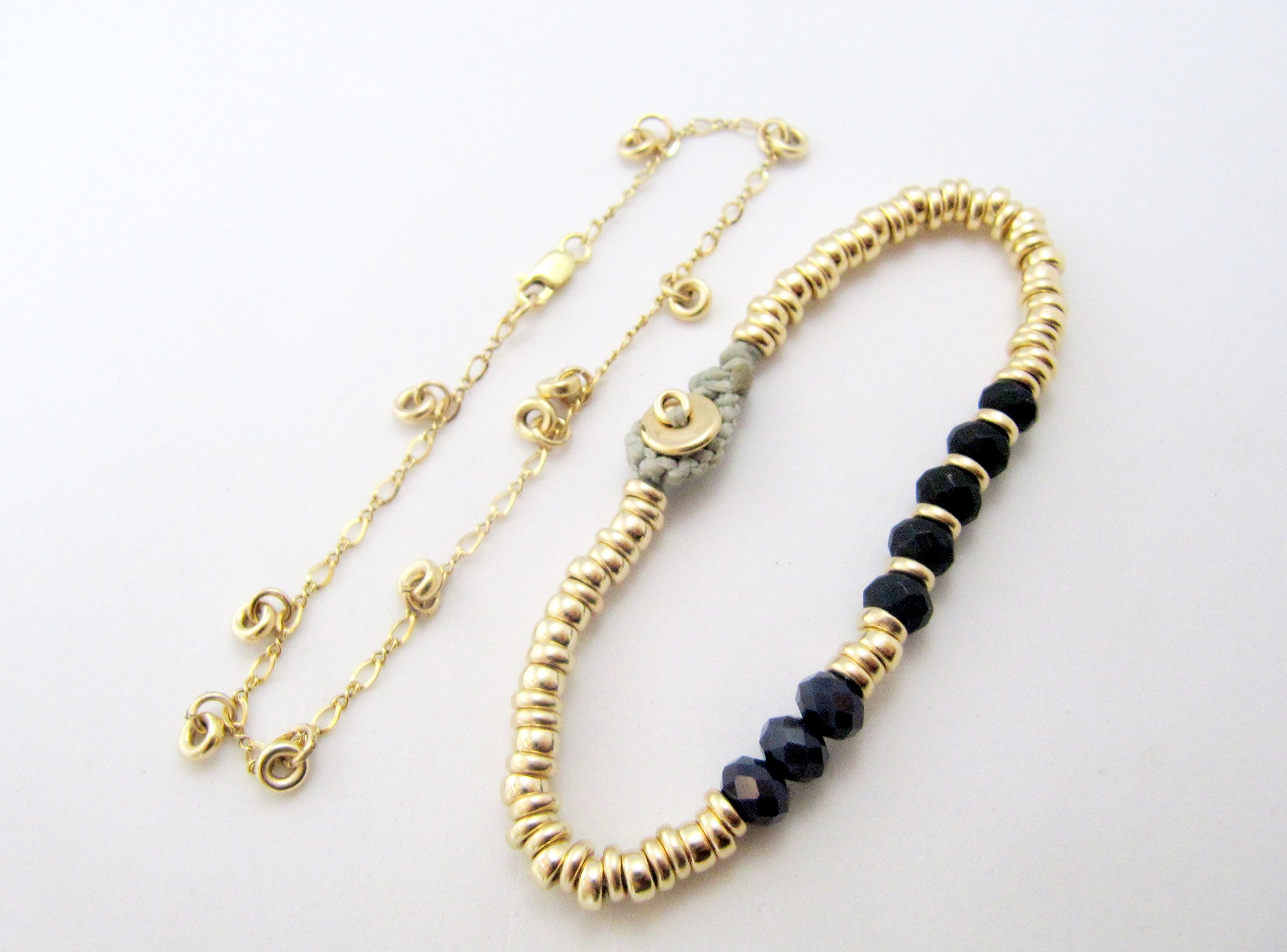 Boho Layered Bracelets Set - 2 Handmade Gold Filled Disc & Crystal Bead Bracelets with Black & Dark Purple Stones | Unique Artisan Jewelry for Women | Perfect for Festivals, Parties & Everyday Wear