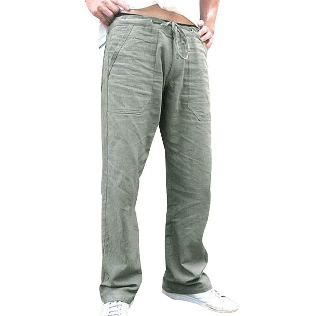 **WOSHUAI Men's Linen Pants - Casual Solid Color Long Pants for Big & Tall - Slim Relaxed Fit Yoga Pants with Elastic Drawstring - Breathable Athletic Pants for Yoga, Running, and Lounge Wear**
