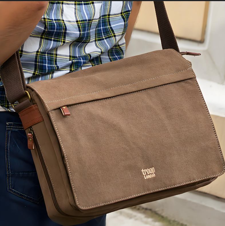 TRP0240 Troop London Classic Canvas Laptop Messenger Bag 16.5 Inch - Stylish Work & College Commuter Bag for Men & Women