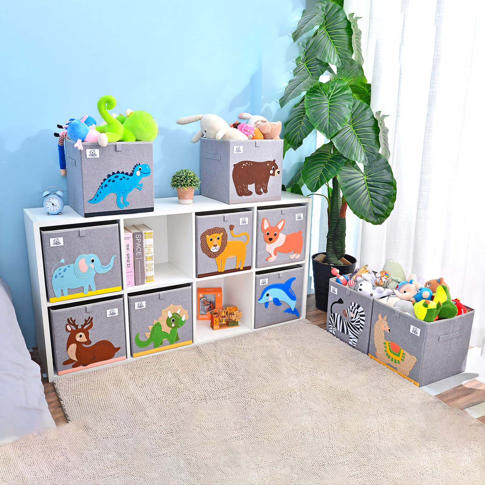 CLCROBD Foldable Fabric Animal Cube Storage Bin - 13 Inch Toy Organizer Box for Kids Nursery & Playroom (Alpaca Design) - Perfect for Stuffed Animals, Books & Toys Organization
