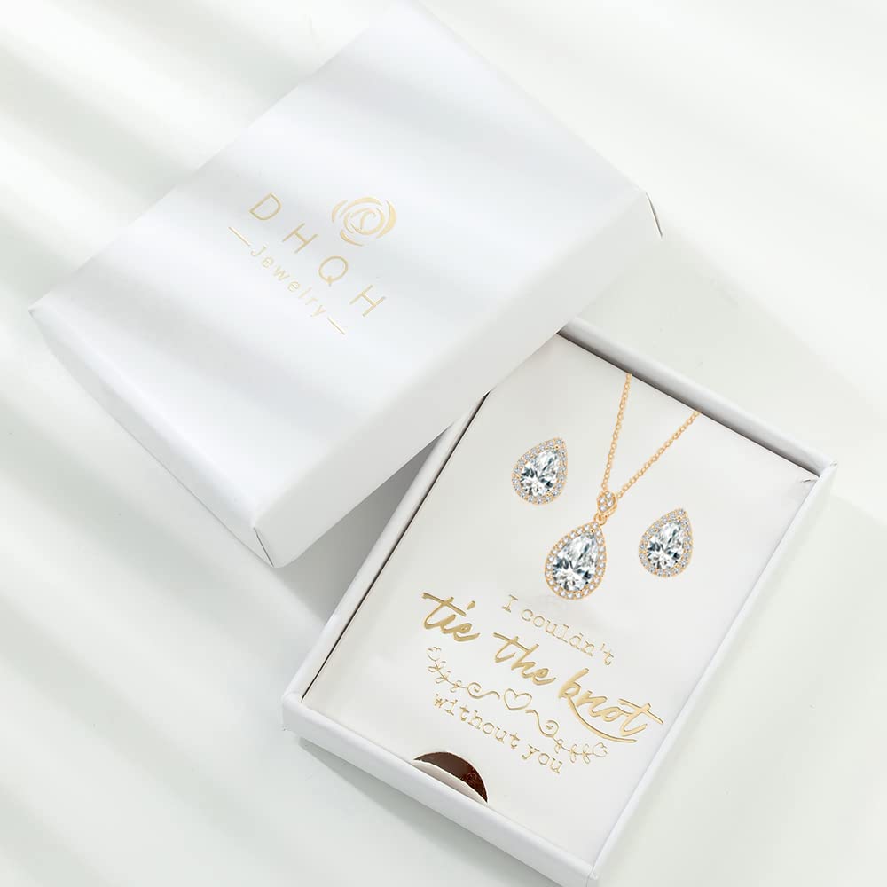 DHQH 6-Piece Bridesmaid Proposal Gift Set - Elegant Teardrop Necklace & Earrings Jewelry for Weddings, Bridal Showers & Special Occasions | Perfect for Bridesmaids, Maid of Honor & Wedding Party