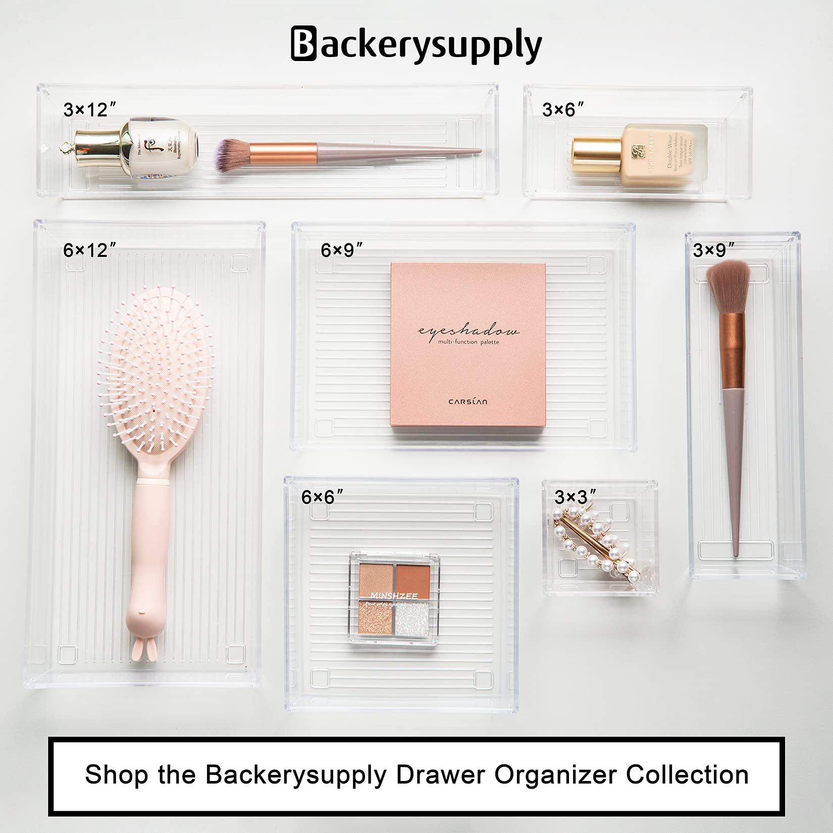 Clear Plastic Drawer Organizer Trays - 6