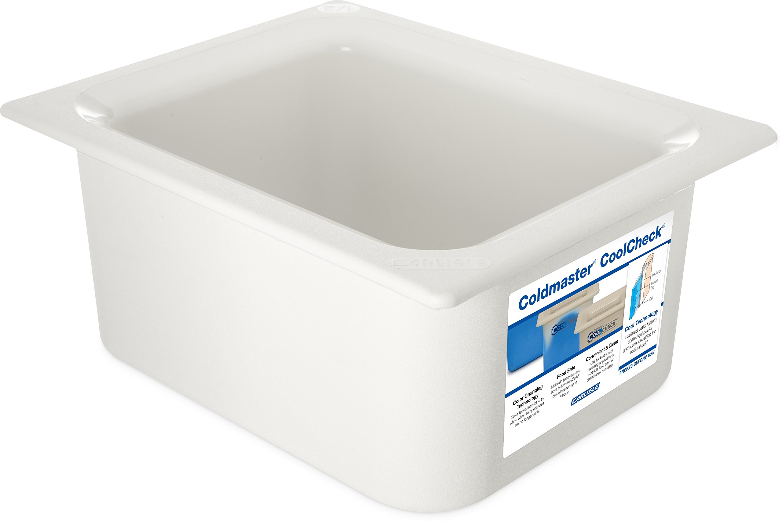 Carlisle FoodService Coldmaster Coolcheck 6-Quart Plastic Food Pans - White & Blue Commercial-Grade Cold Food Containers for Catering, Restaurants & Kitchen Use | Perfect for Buffet Serving, Salad Storage & Food Prep