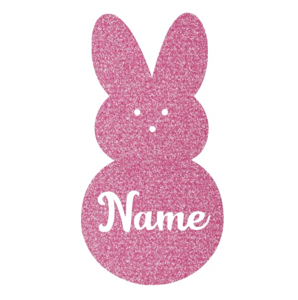 Custom Bunny Name Iron On Decal - Easter Bunny Applique Patch for Kids Clothing | Heat Transfer Vinyl for T-Shirts, Bags & DIY Crafts | Personalized Silhouette Easter Decoration (Flamingo Pink Glitter) - Perfect for Easter Gifts, Party Favors & Spring DIY Projects