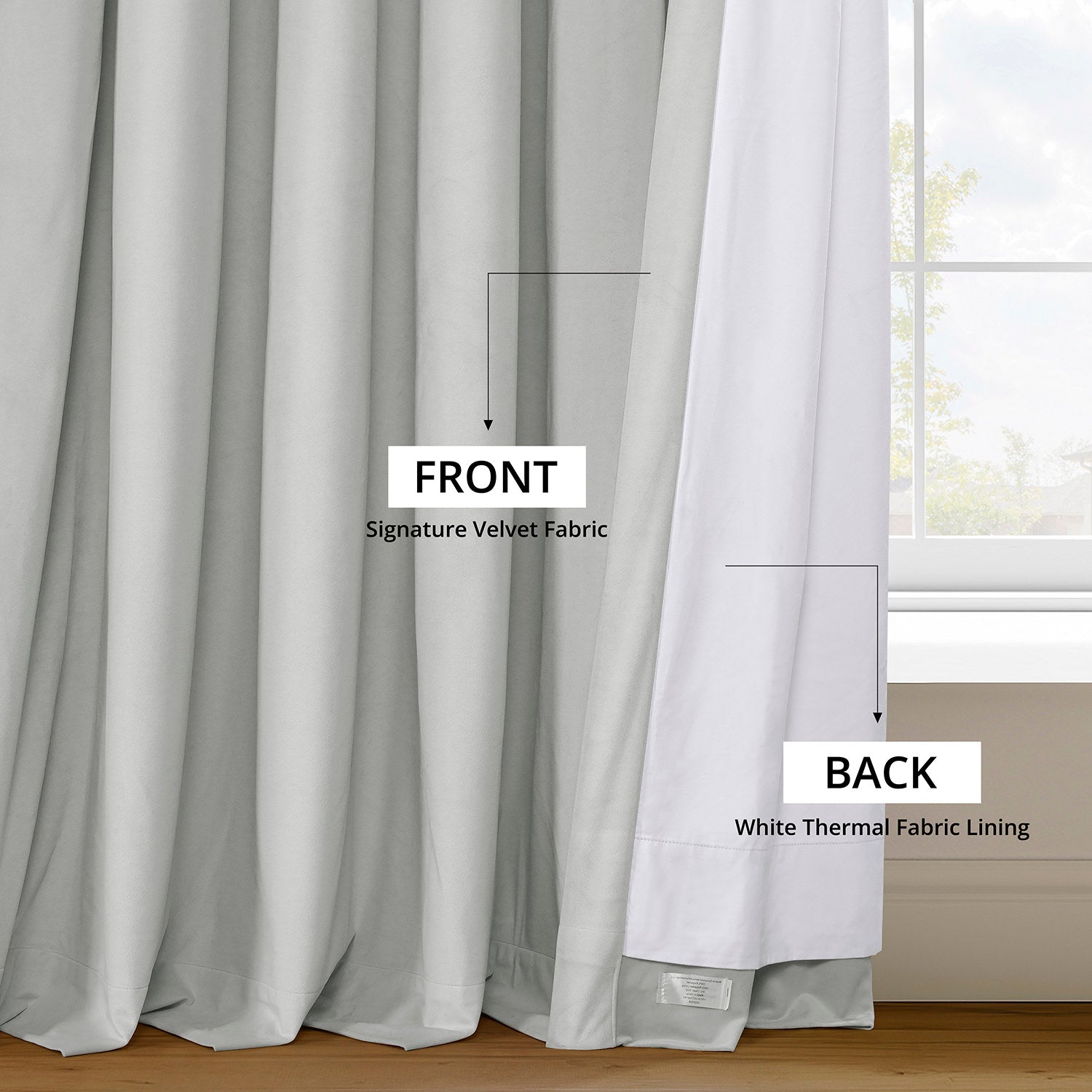 Reflection Grey French Pleat Signature Velvet Blackout Curtains - Thermal Insulated Room Darkening Drapes for Bedroom, Living Room & Home Theater