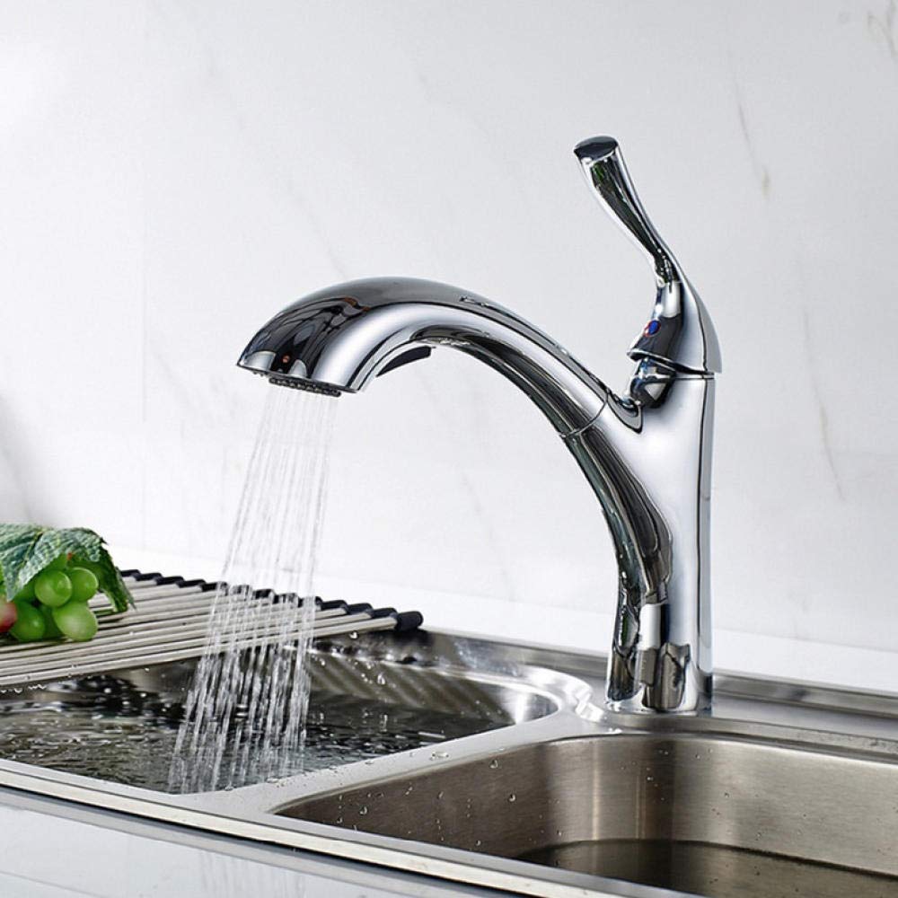Stainless Steel Spring Kitchen Faucet with Pull Down Sprayer - Chrome Finish Hot & Cold Water Mixer Tap for Modern Sink - Perfect for Cooking, Washing Dishes, and Food Prep