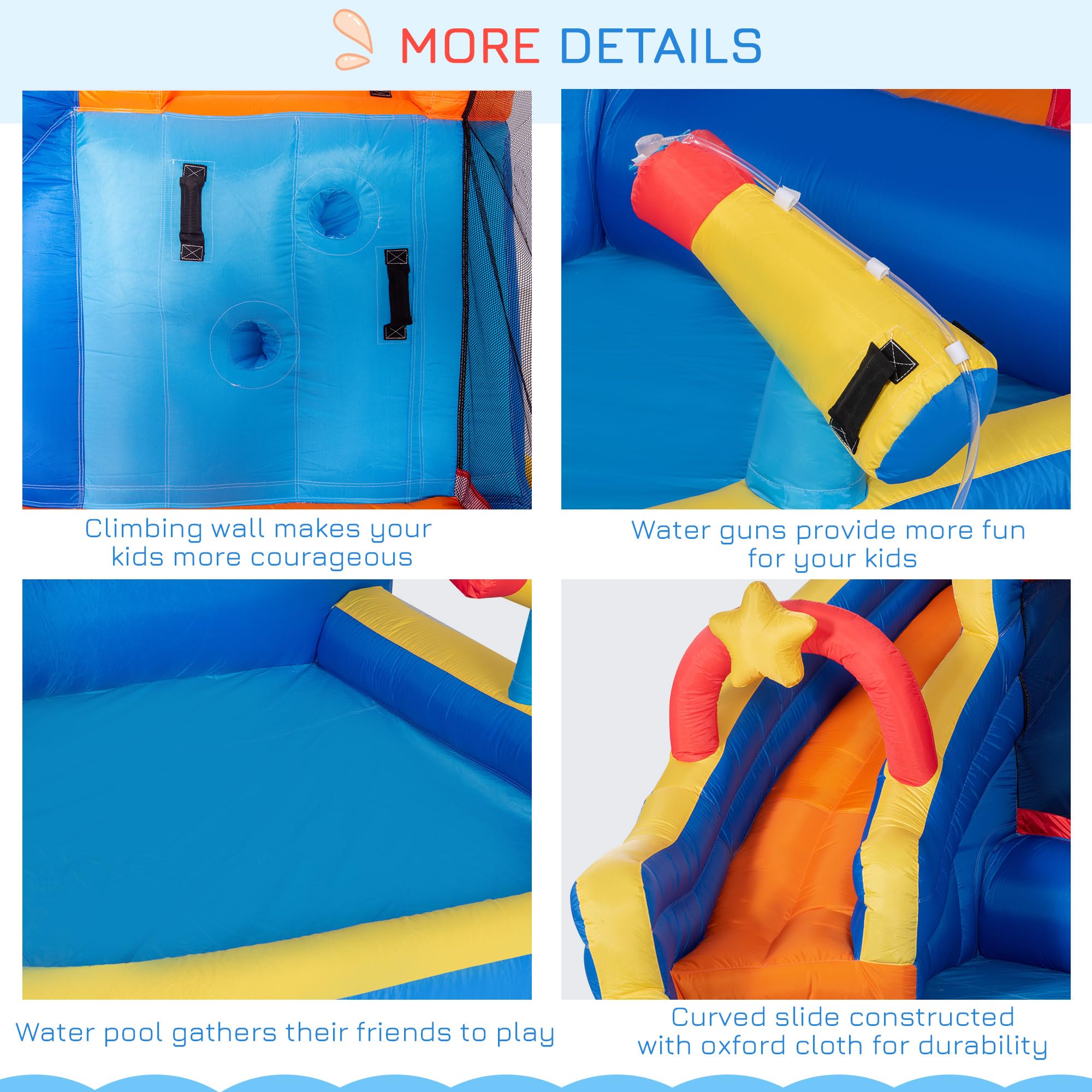 Outsunny 5-in-1 Inflatable Bounce House with Water Slide, Pool, Water Cannon & Climbing Wall - Kids Outdoor Water Play Toy for Backyard, Birthday Parties & Summer Fun - Includes Air Pump (Jumping Castle)